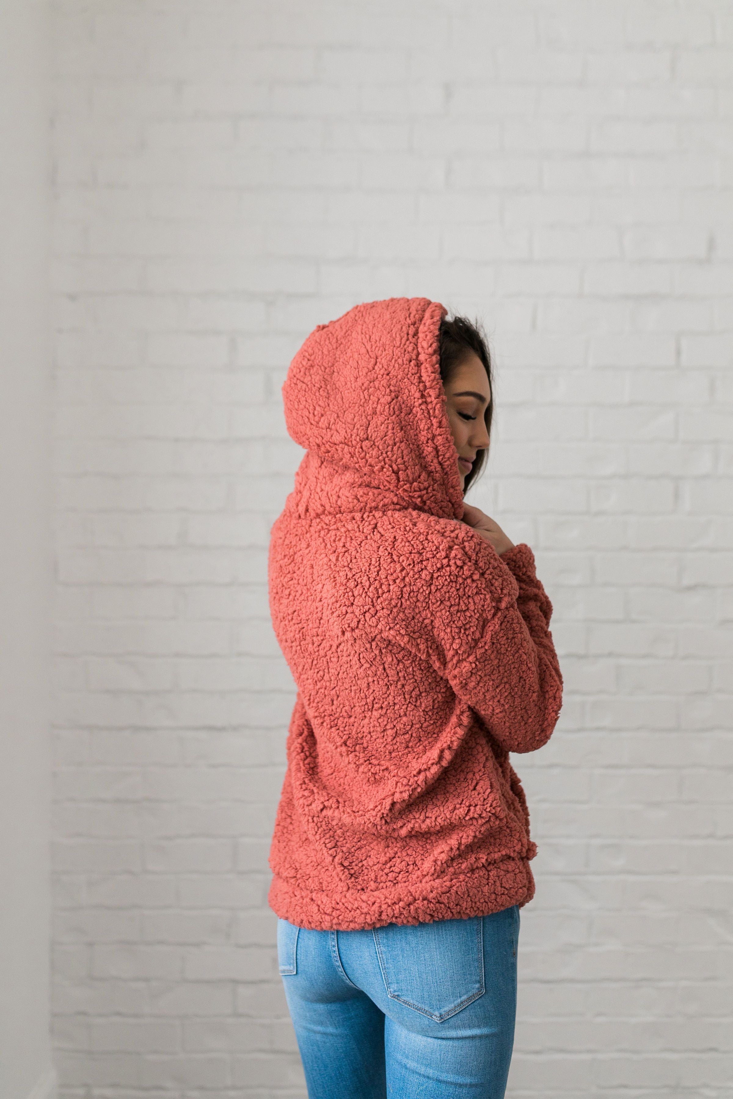 It's So Fluffy Sherpa Hoodie In Auburn