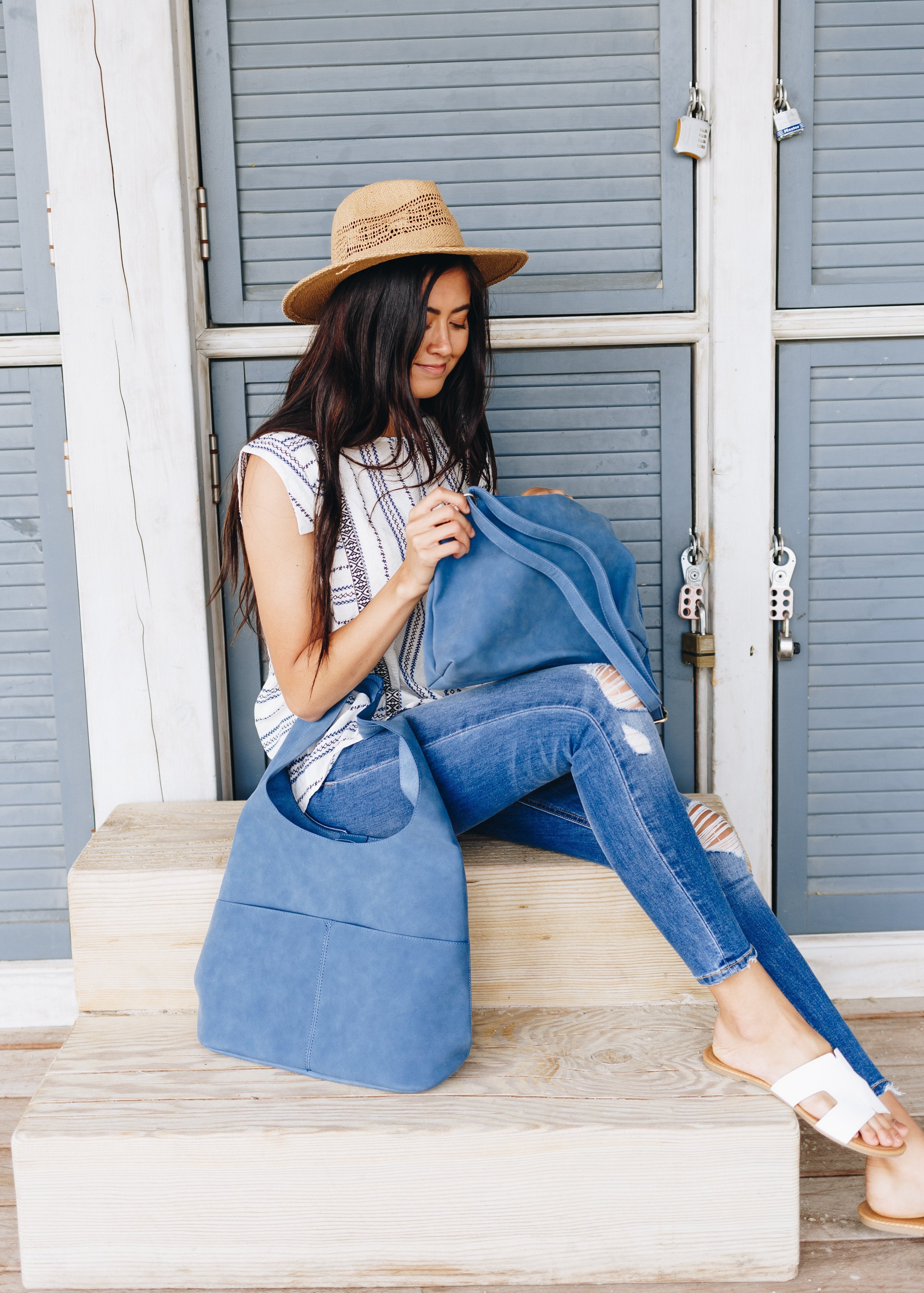 Jenny Sueded Hobo Bag in Marine Blue