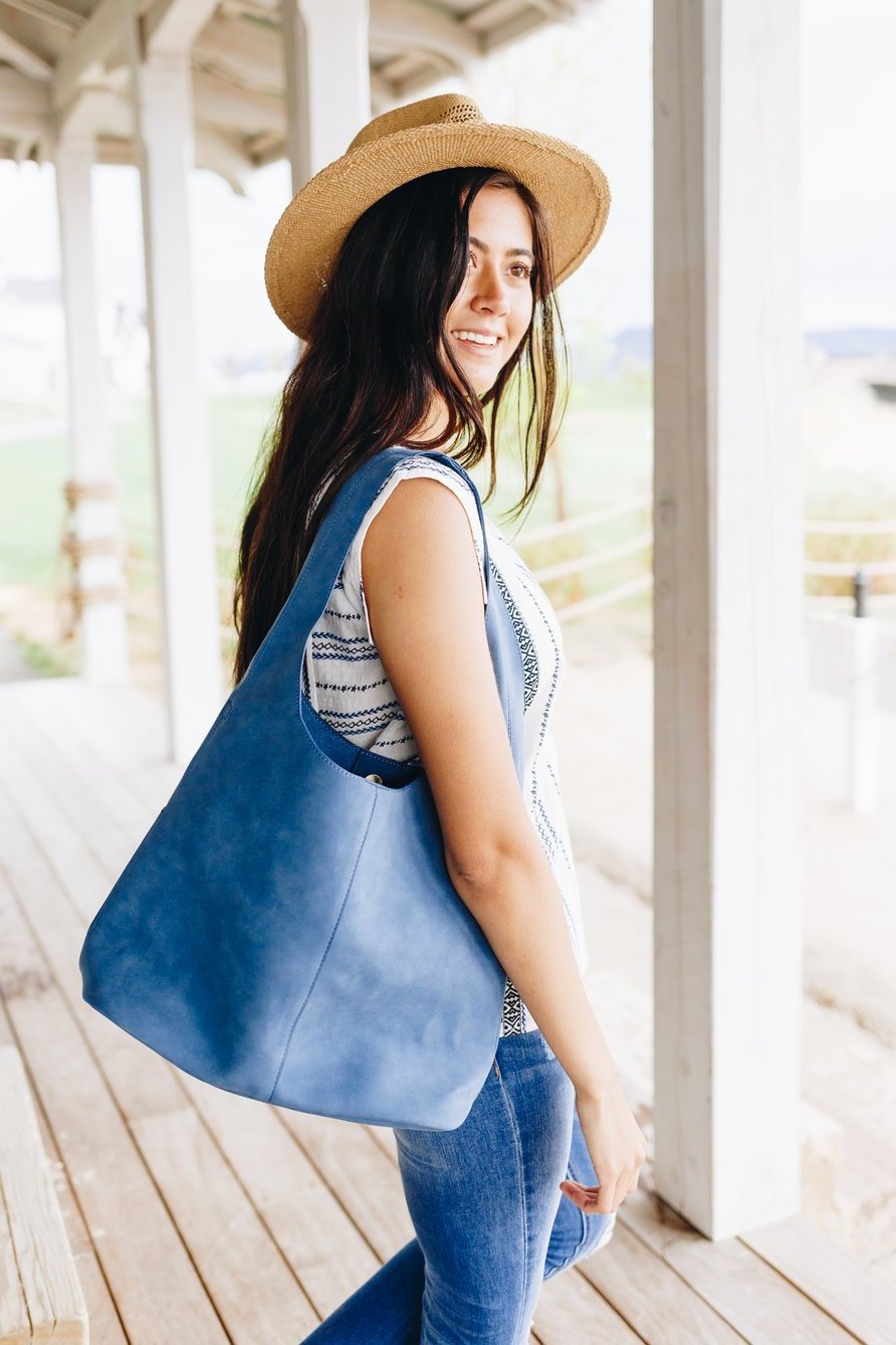 Jenny Sueded Hobo Bag in Marine Blue