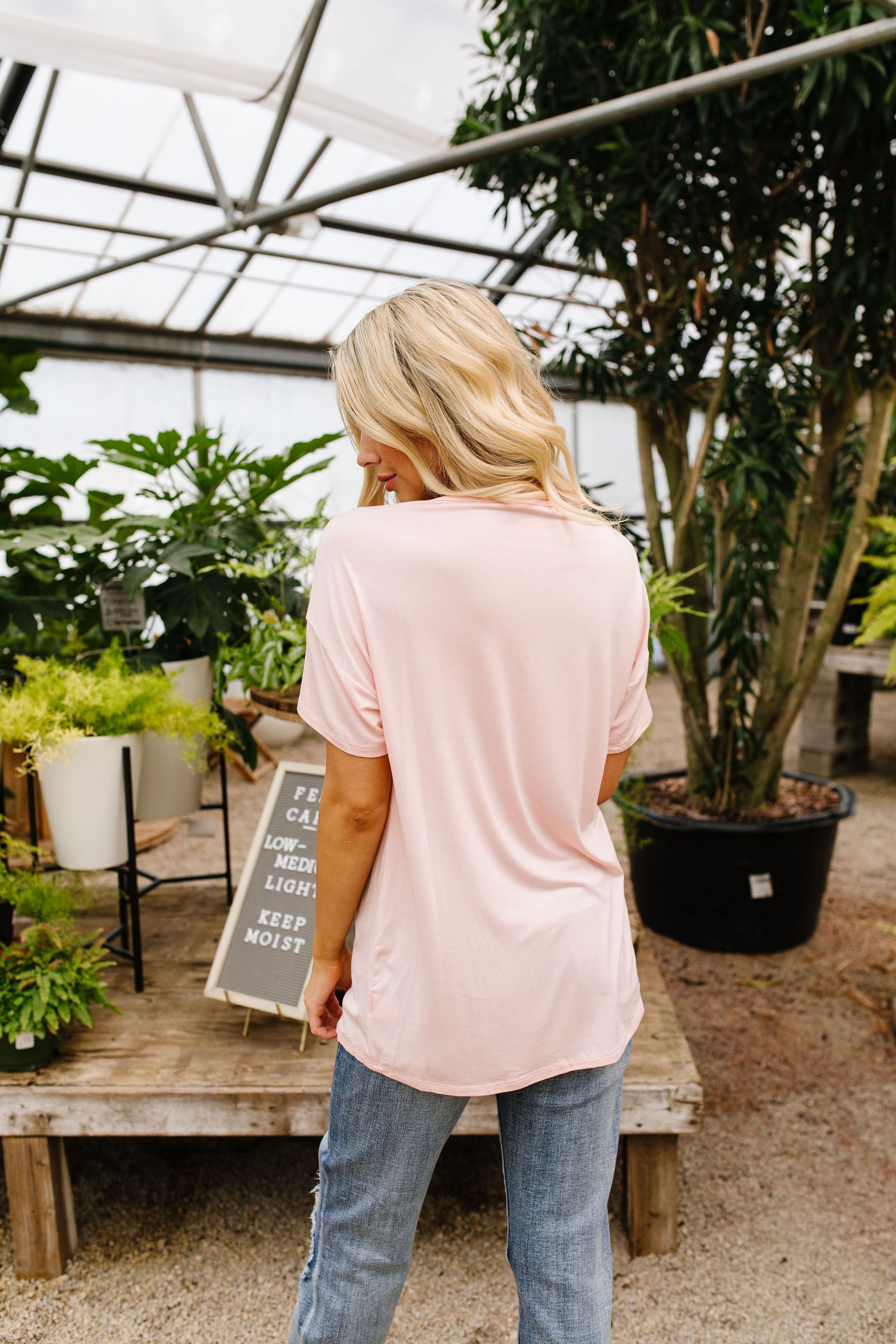 Lace Trimmed Blush V-Neck