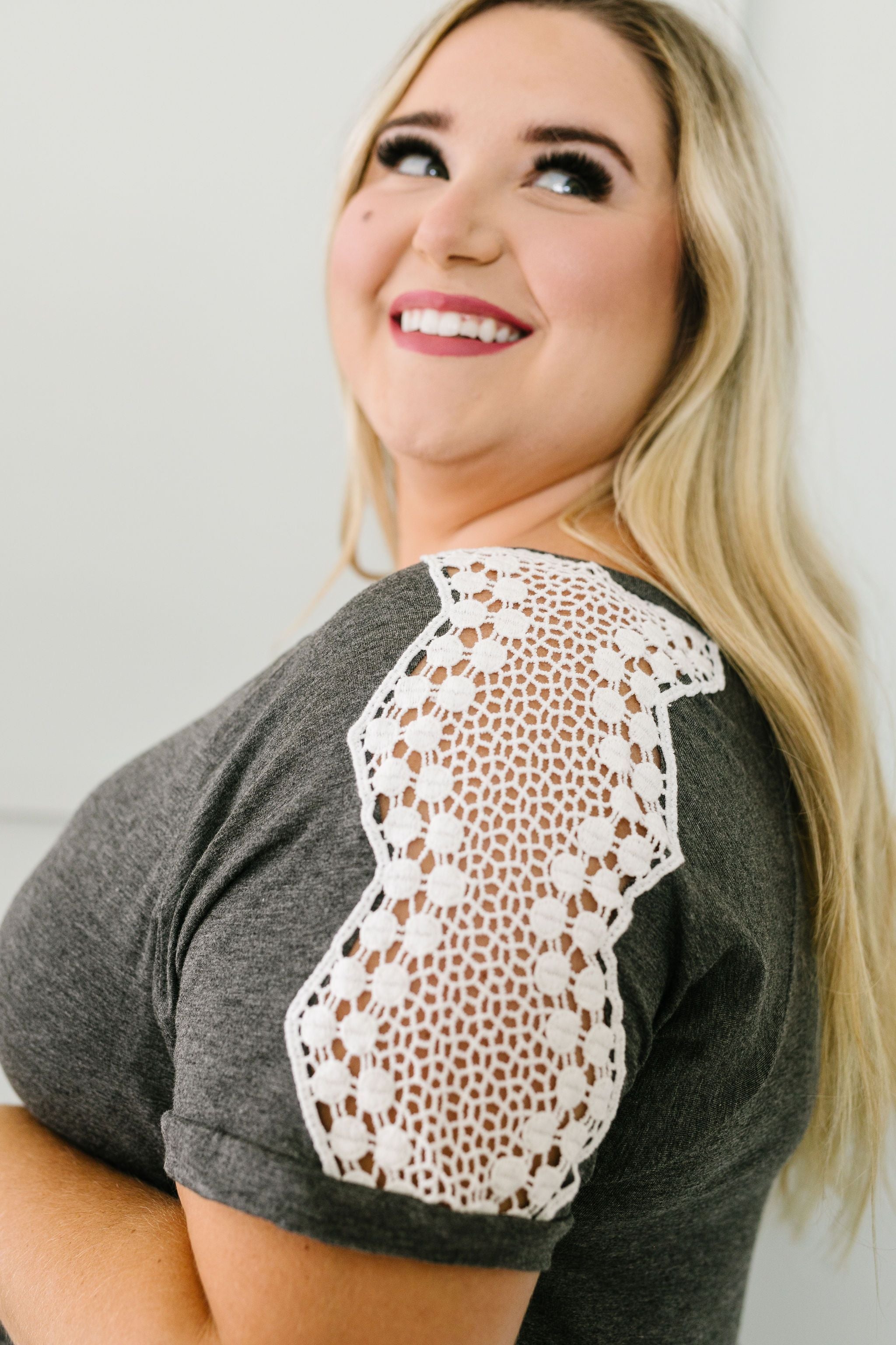 Lace Up The Sleeve Top In Charcoal