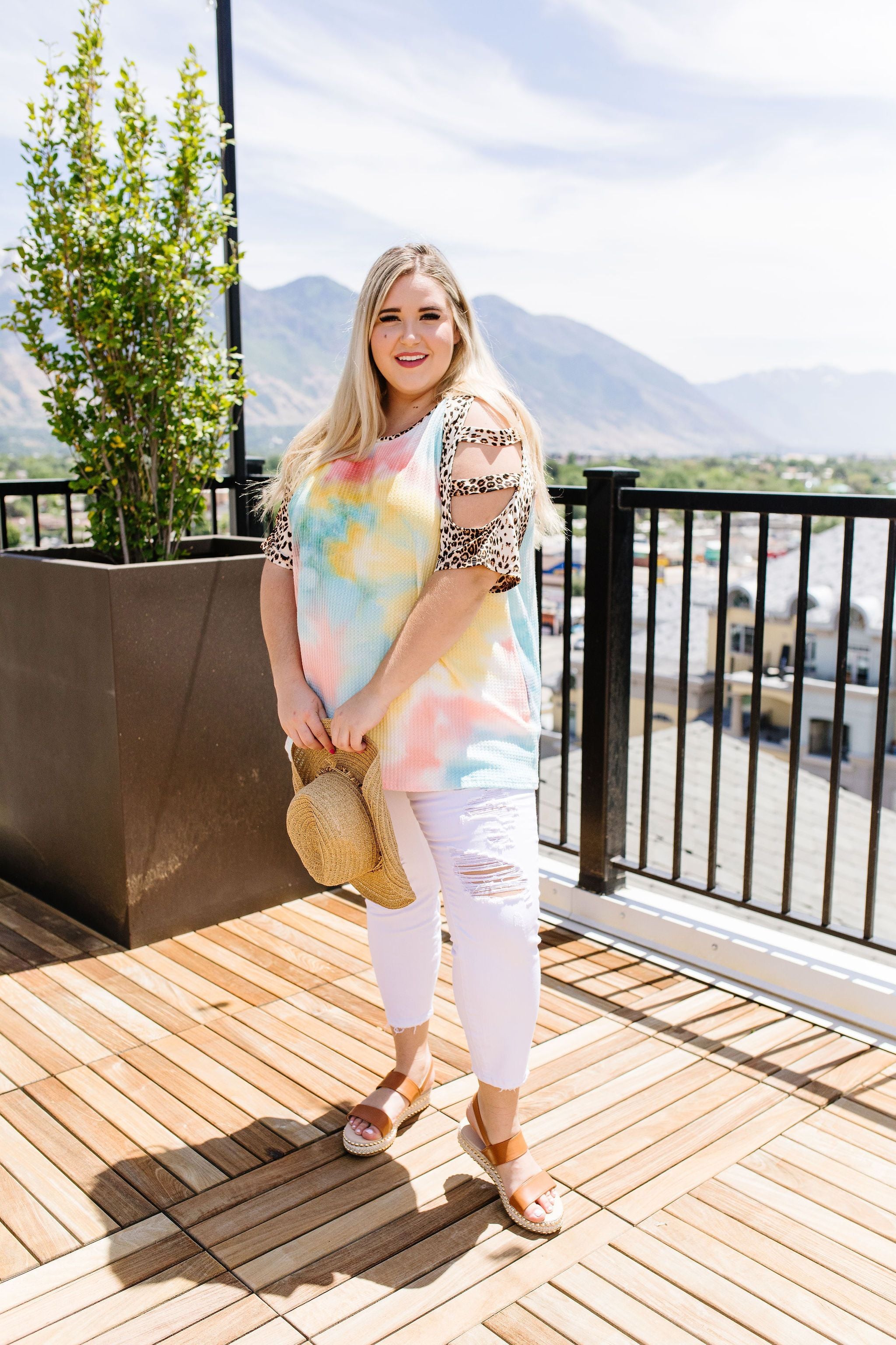 Ladder Sleeve Leopard & Tie Dye Top