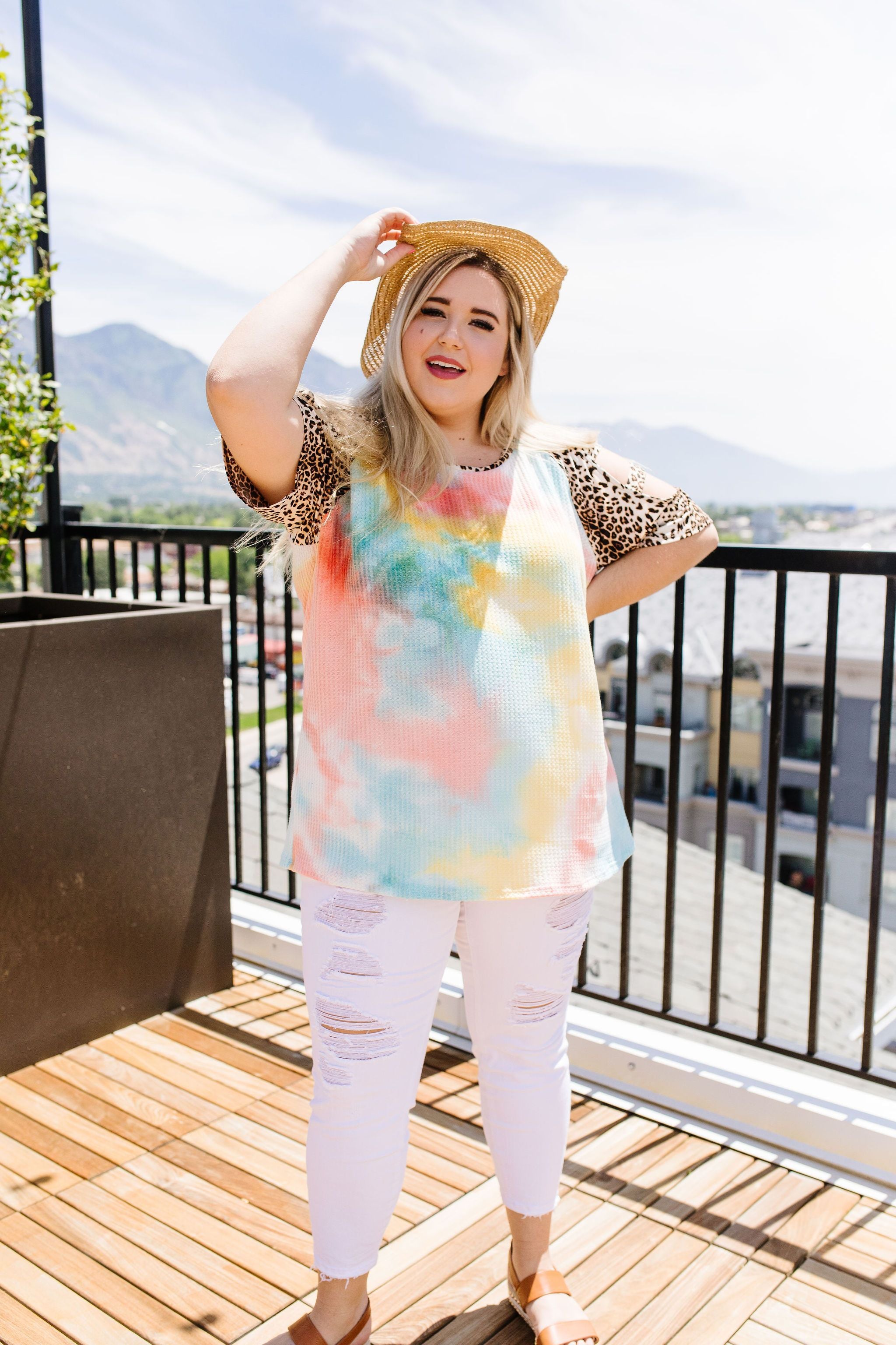 Ladder Sleeve Leopard & Tie Dye Top