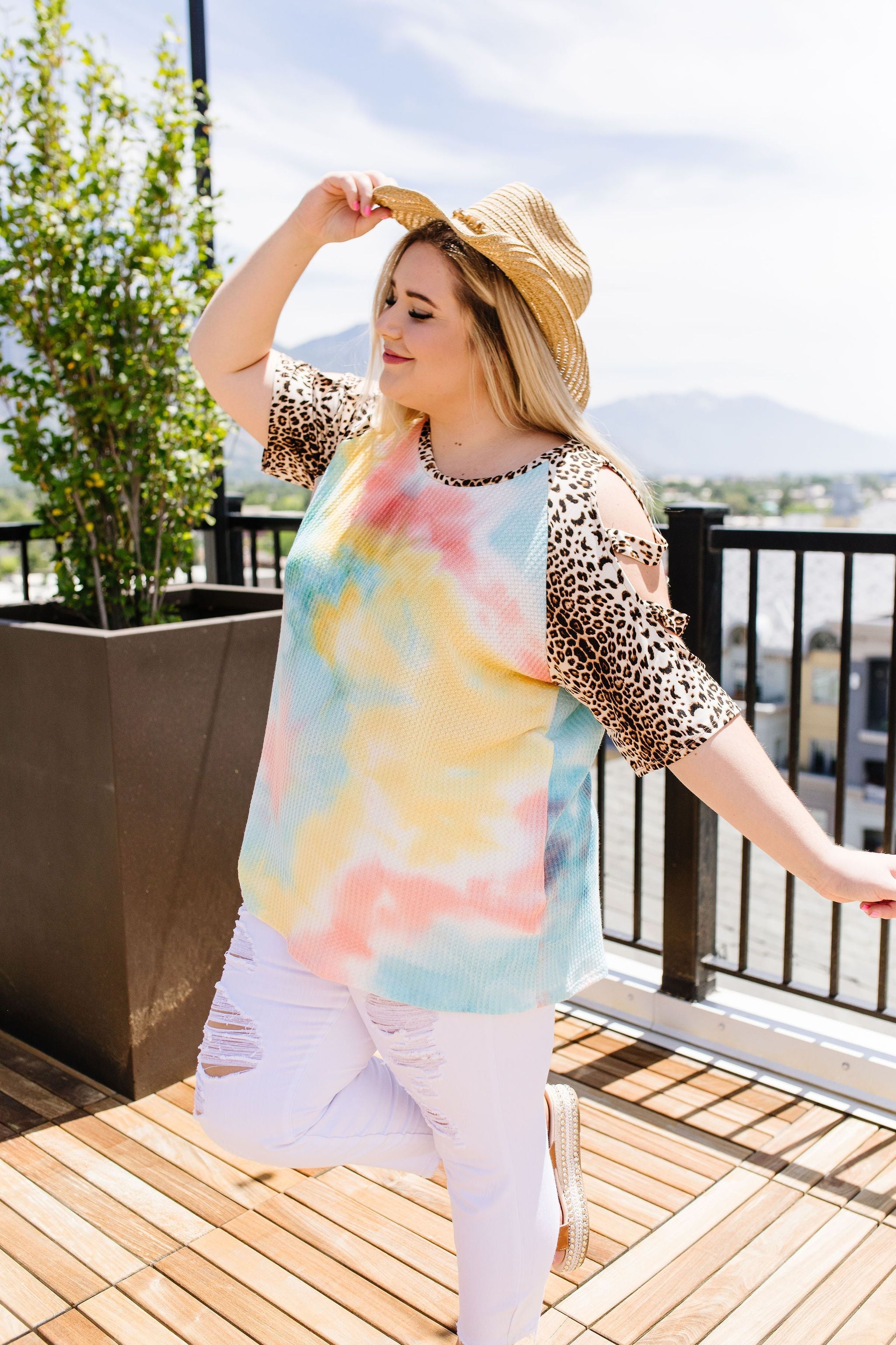 Ladder Sleeve Leopard & Tie Dye Top