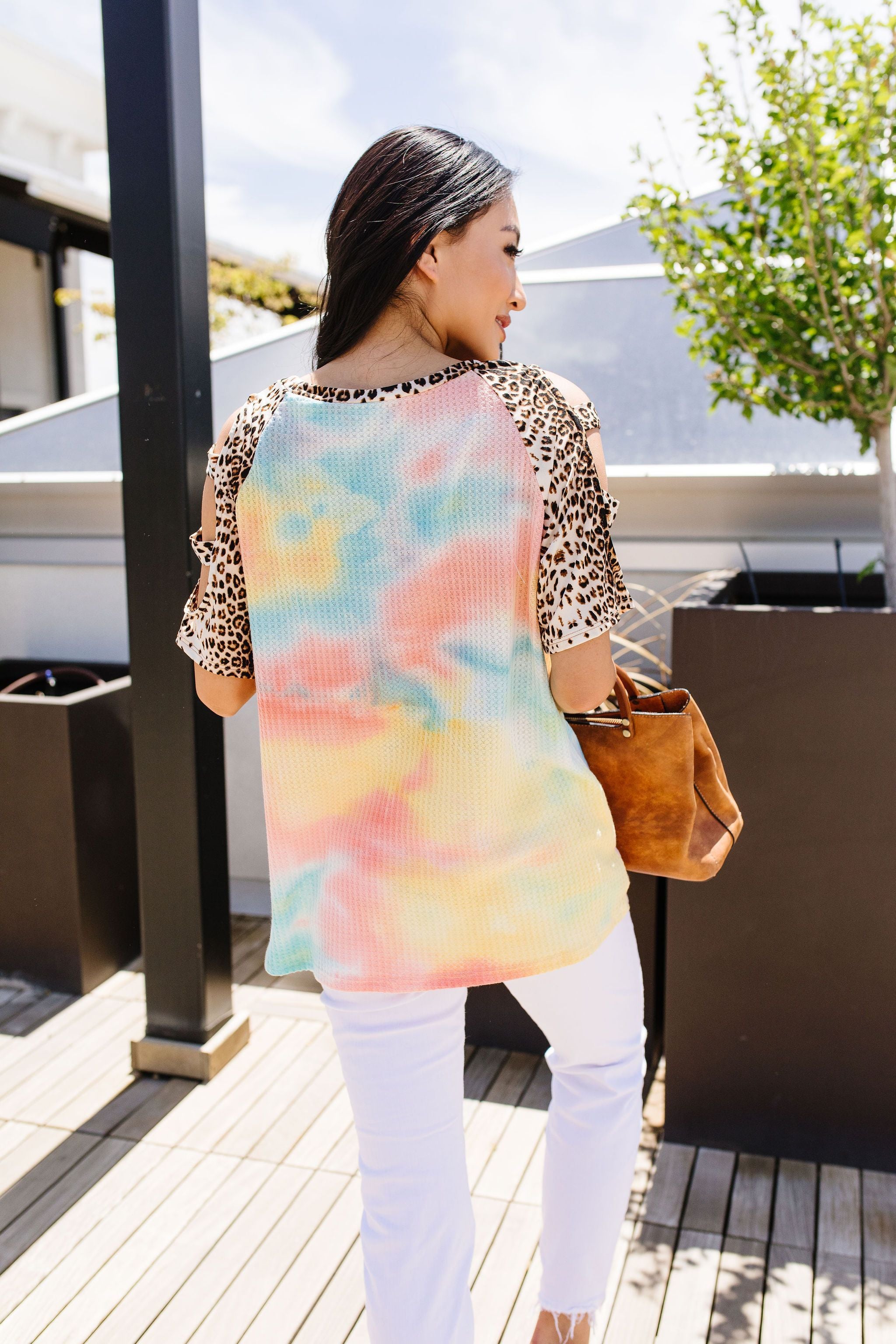 Ladder Sleeve Leopard & Tie Dye Top