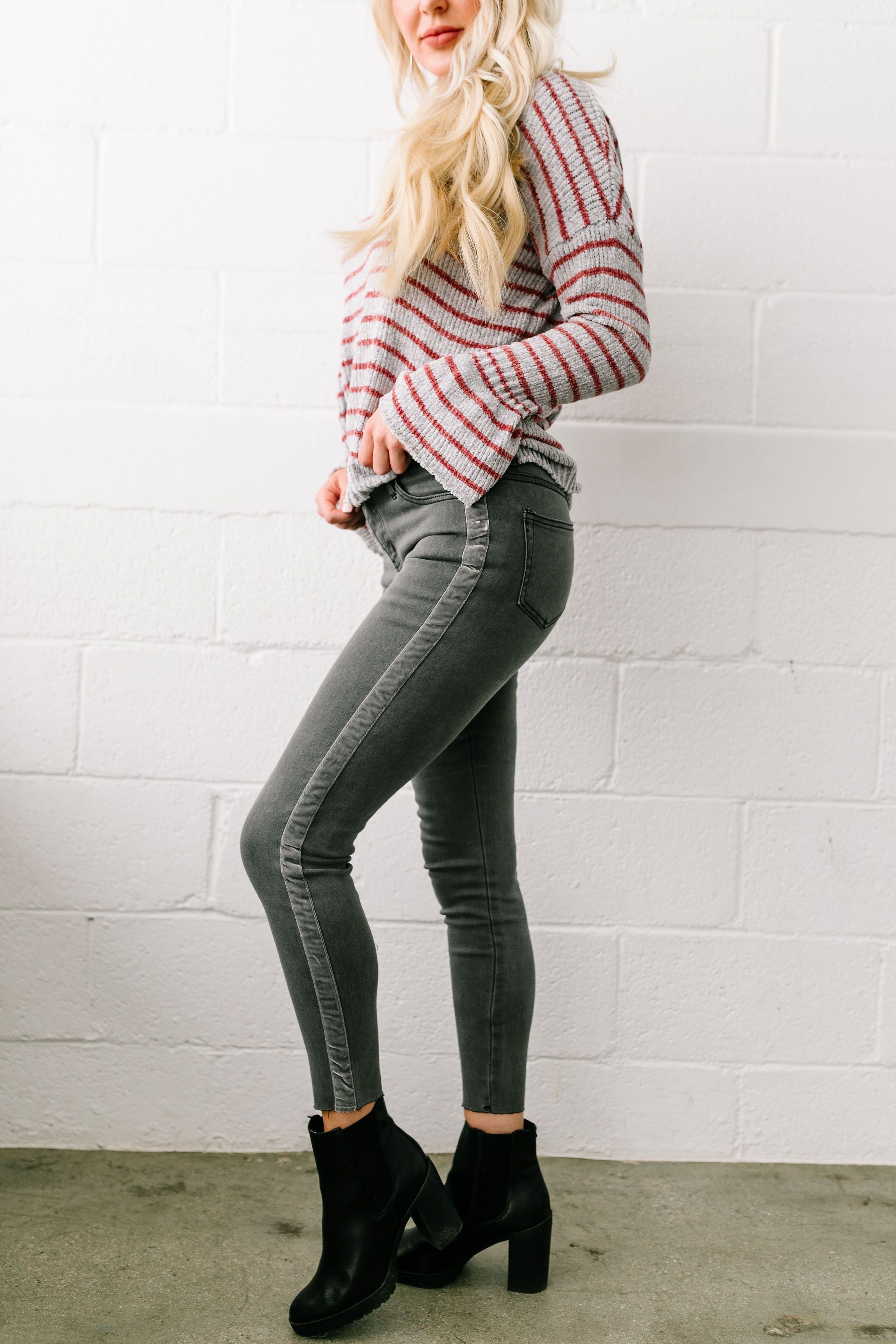 Las Velvet Strip Dark Gray Skinny Jeans - ALL SALES FINAL