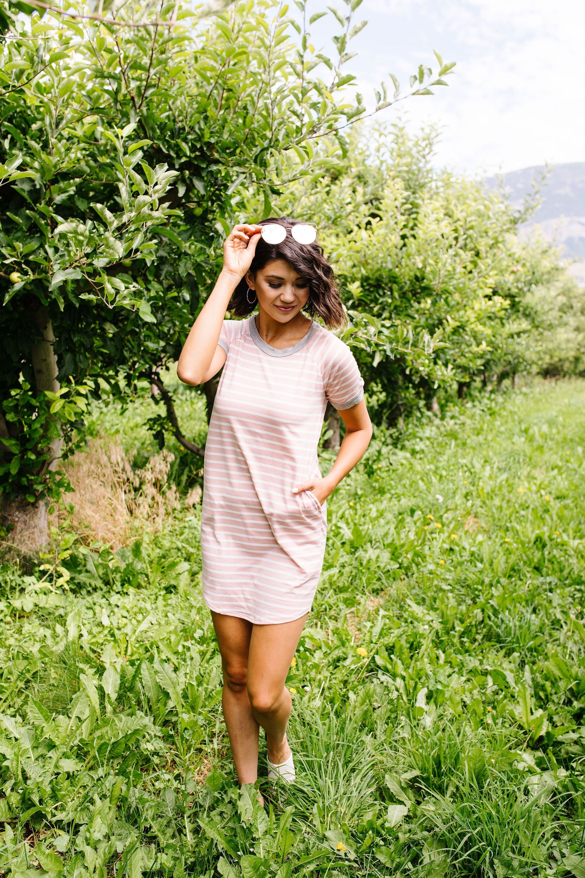 Later Skater T-shirt Dress With Gray Trim