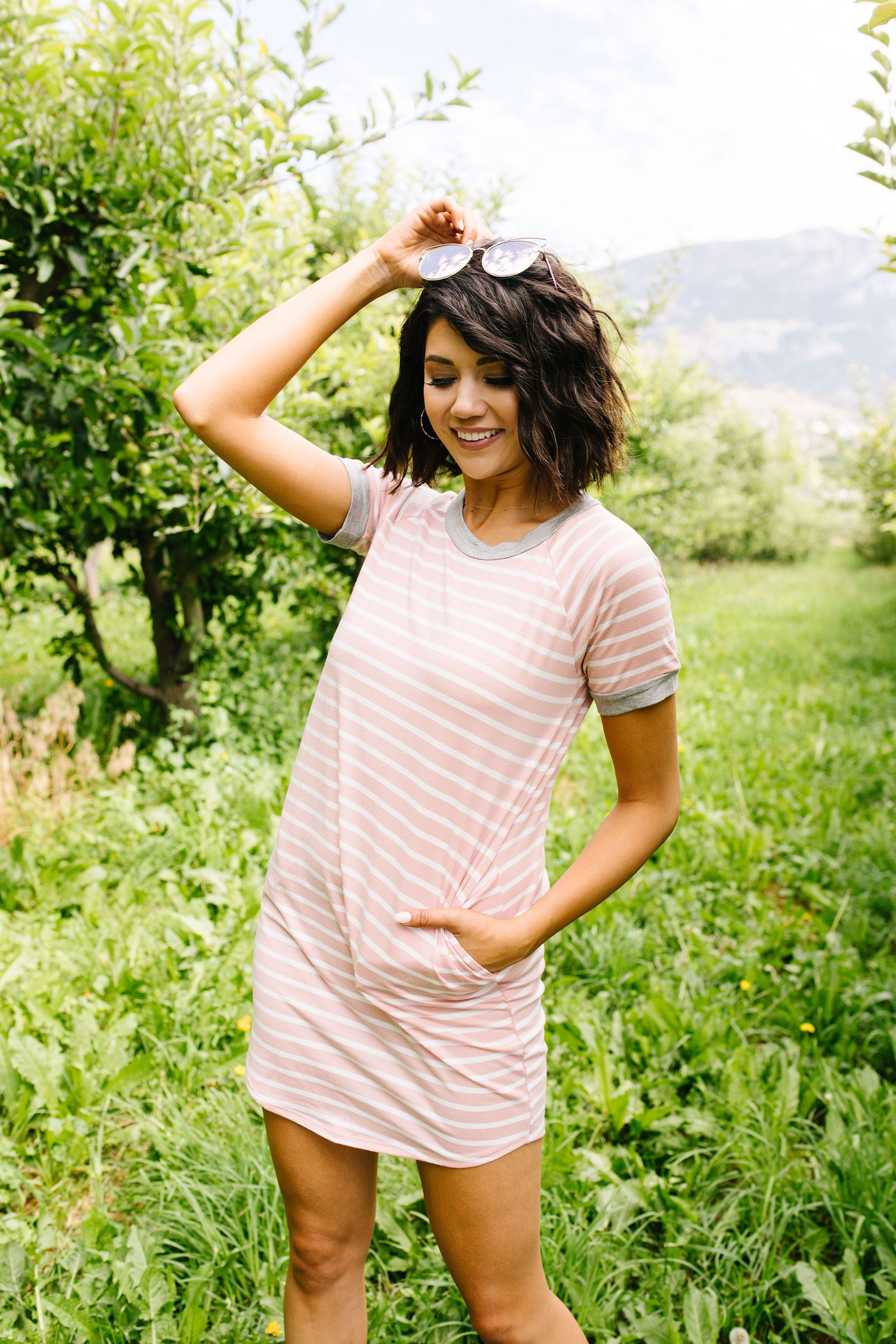 Later Skater T-shirt Dress With Gray Trim