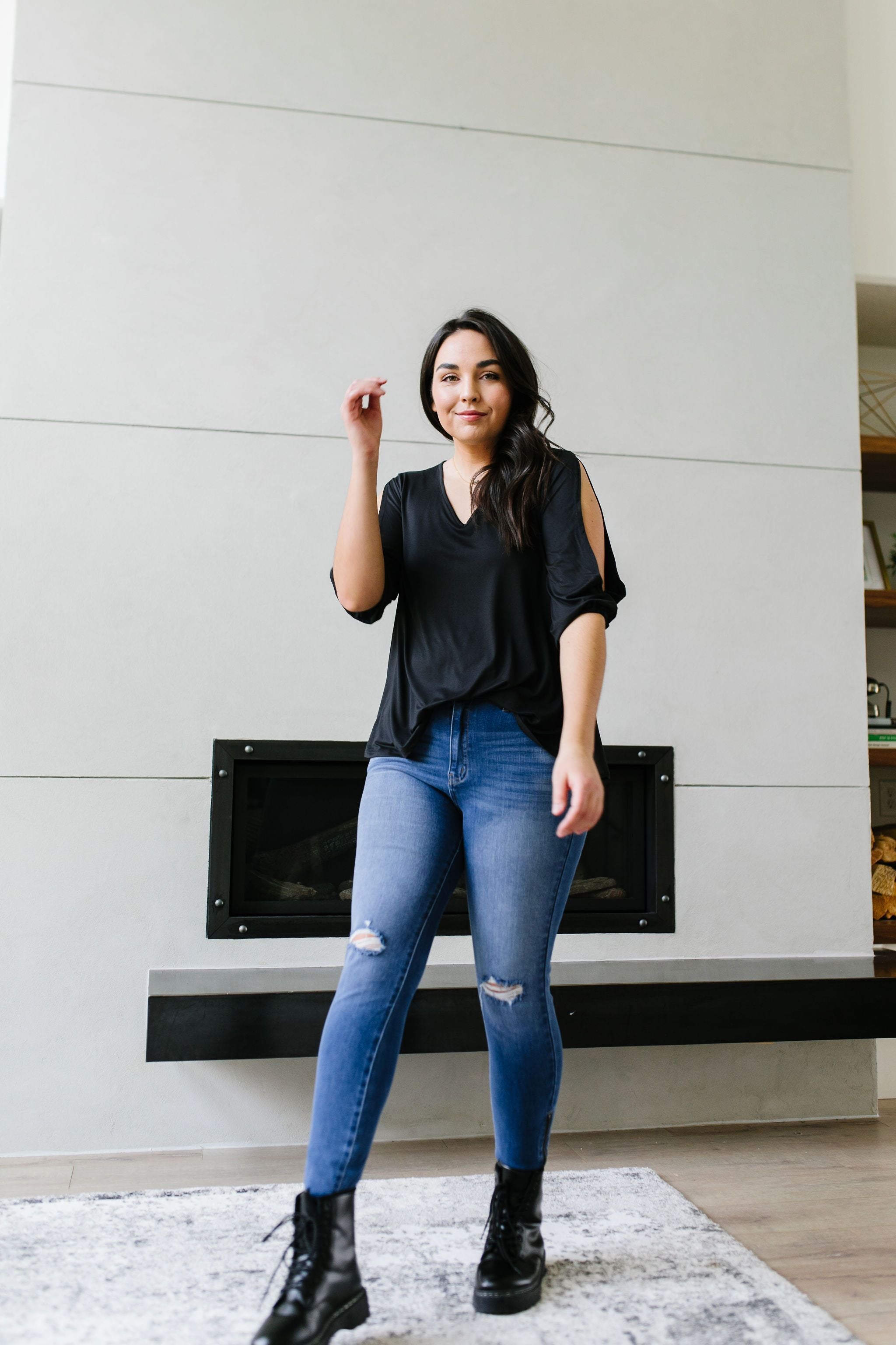 Lickity Split Sleeve Blouse In Black