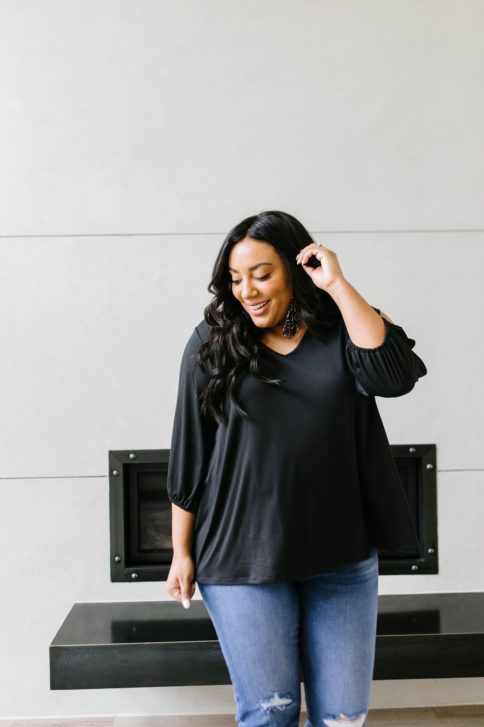 Lickity Split Sleeve Blouse In Black