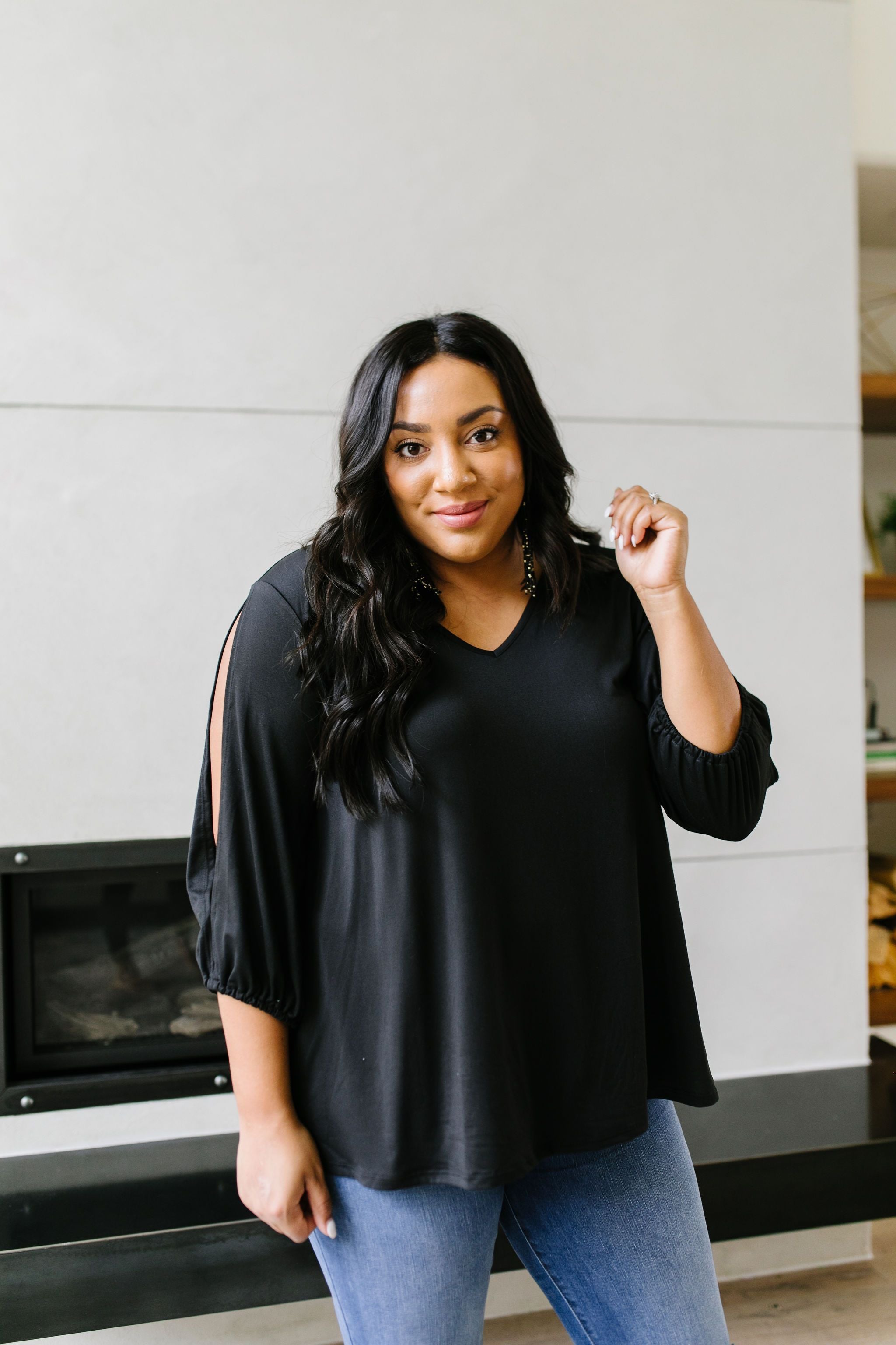 Lickity Split Sleeve Blouse In Black