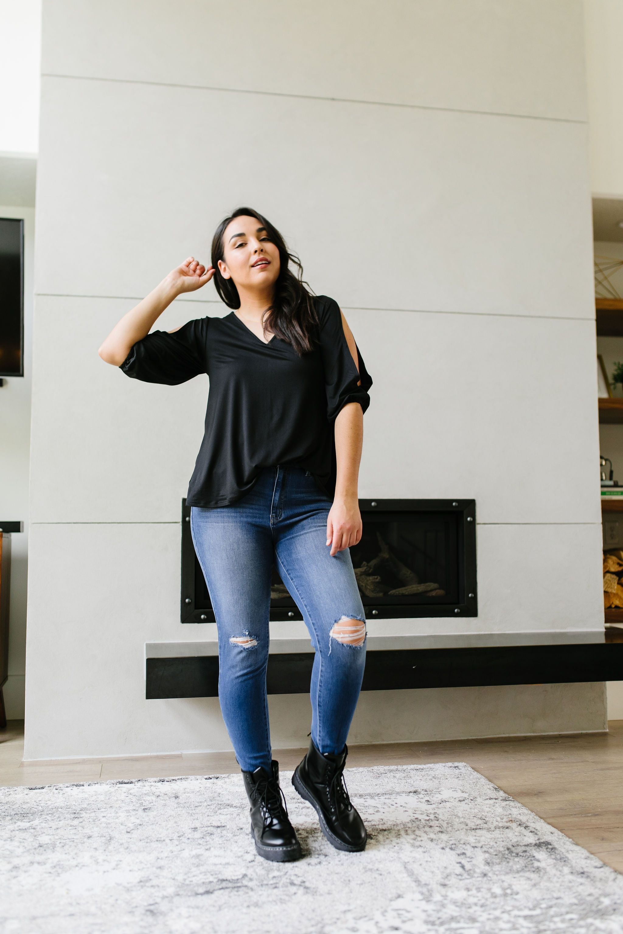 Lickity Split Sleeve Blouse In Black