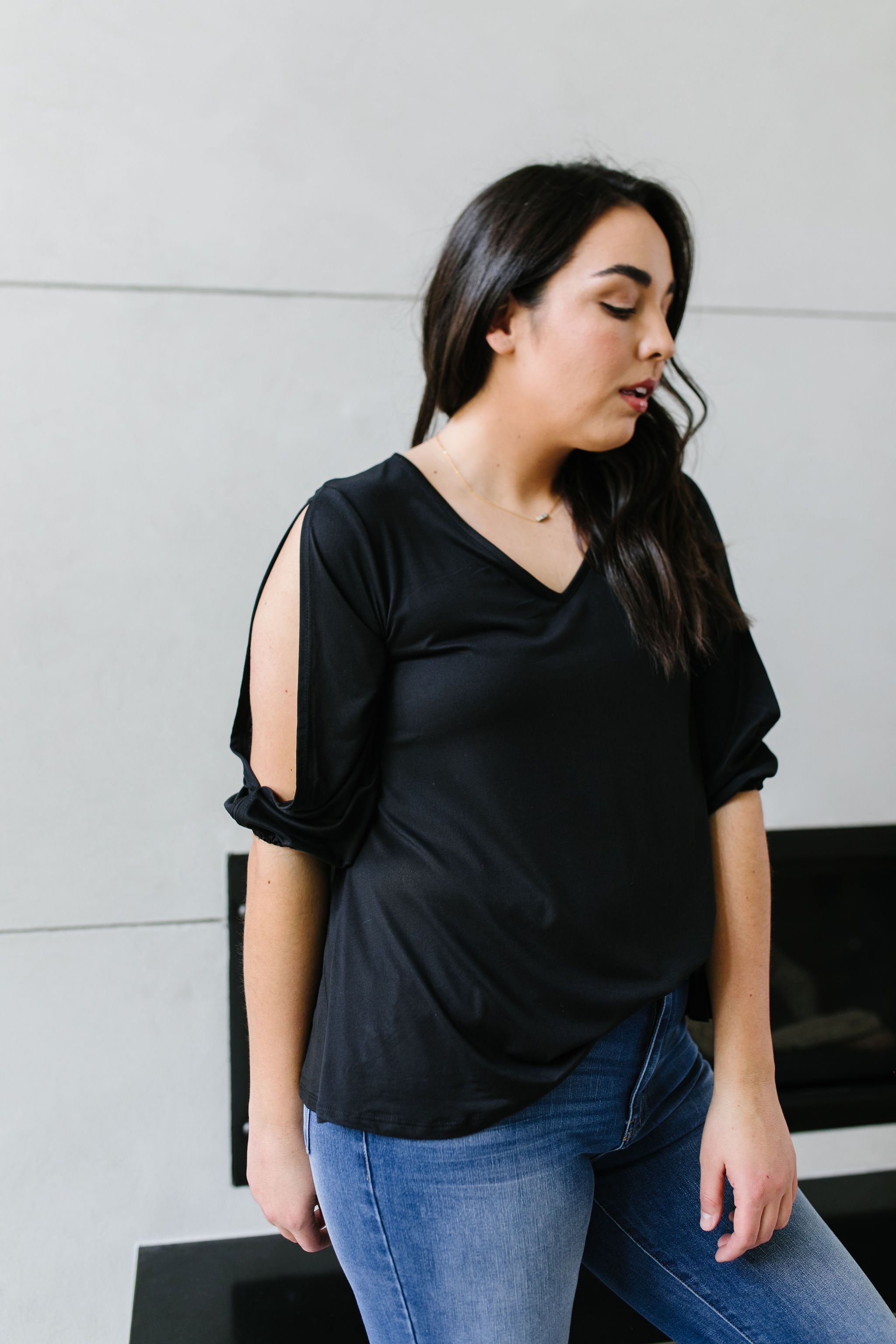 Lickity Split Sleeve Blouse In Black