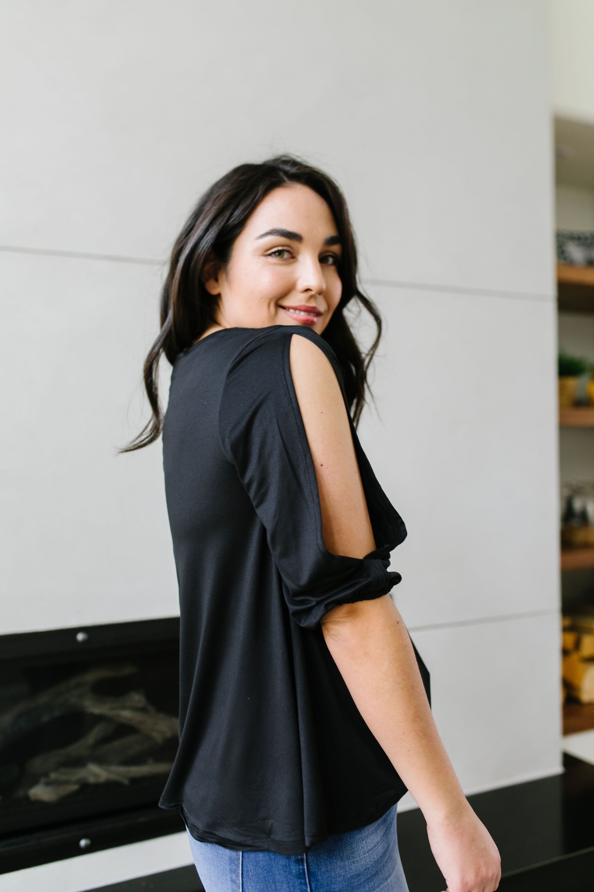 Lickity Split Sleeve Blouse In Black
