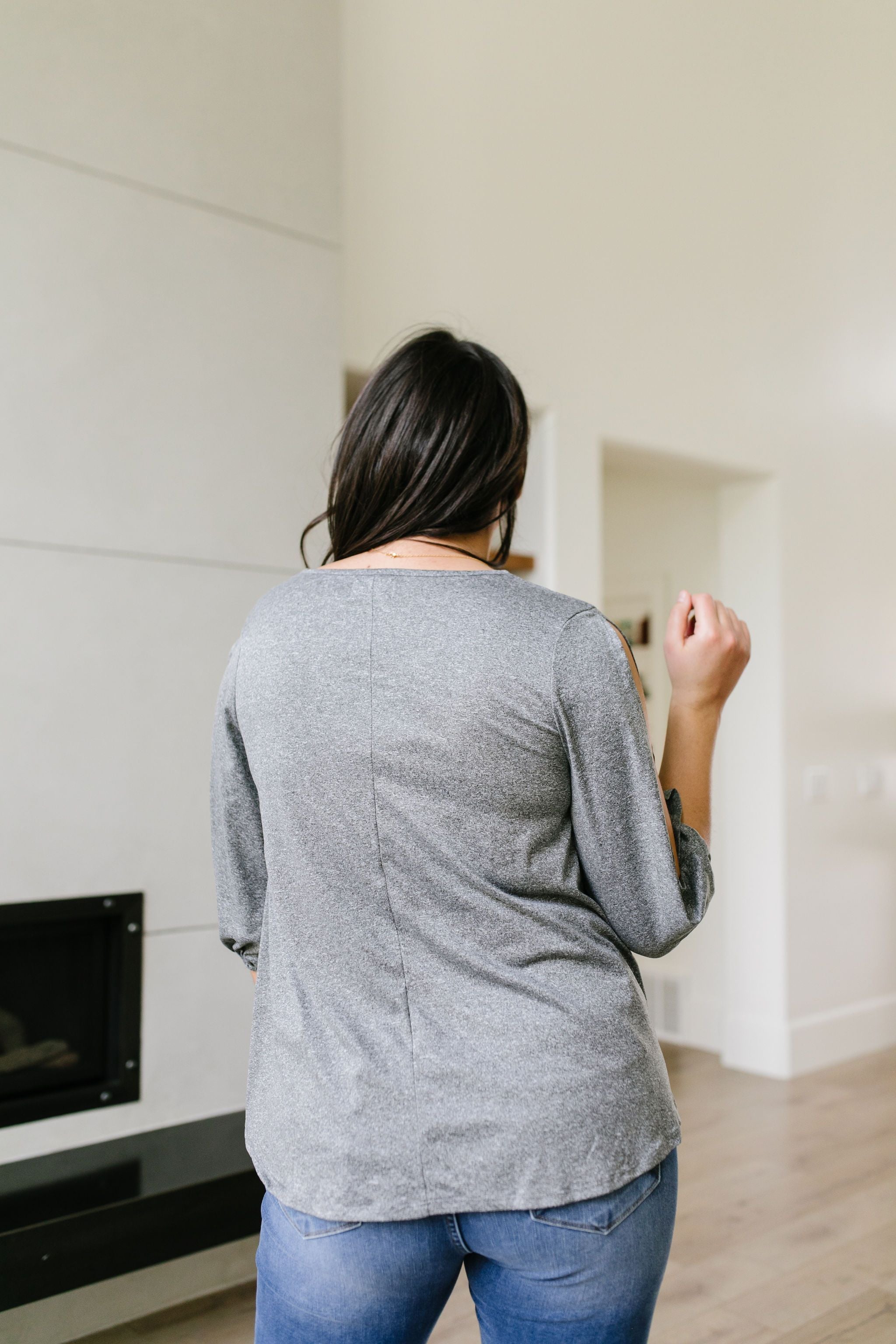 Lickity Split Sleeve Blouse In Heather Gray