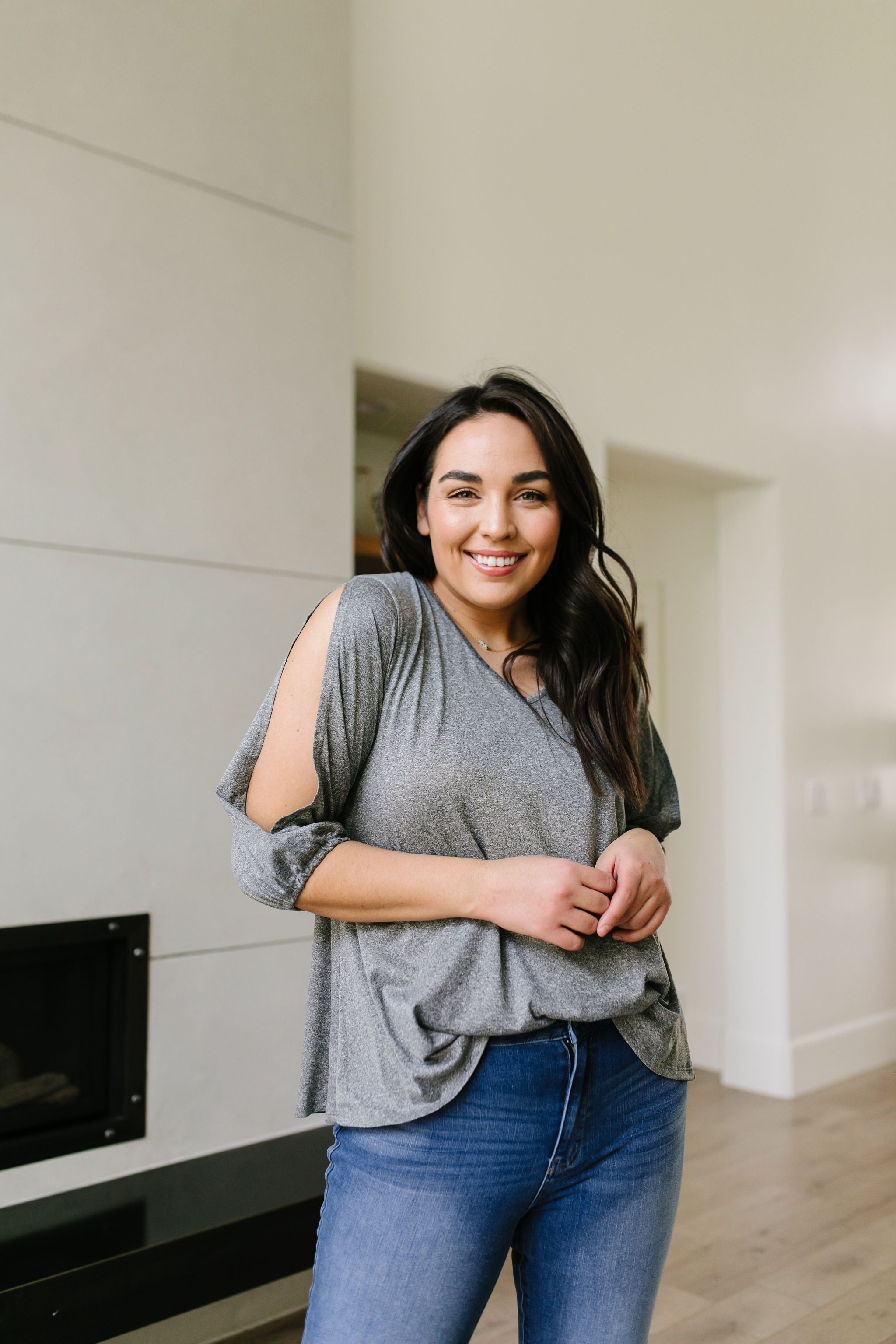 Lickity Split Sleeve Blouse In Heather Gray