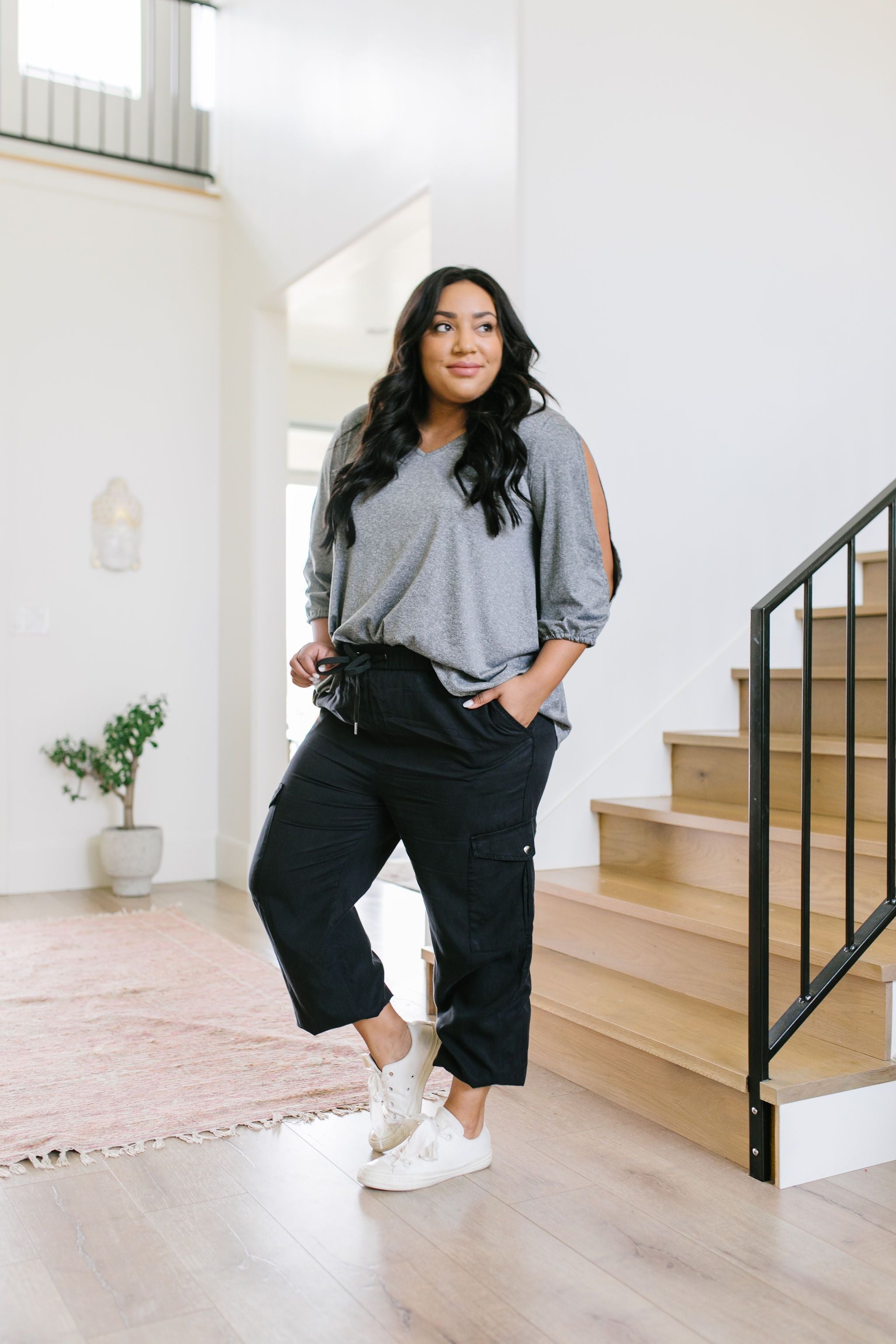 Lickity Split Sleeve Blouse In Heather Gray