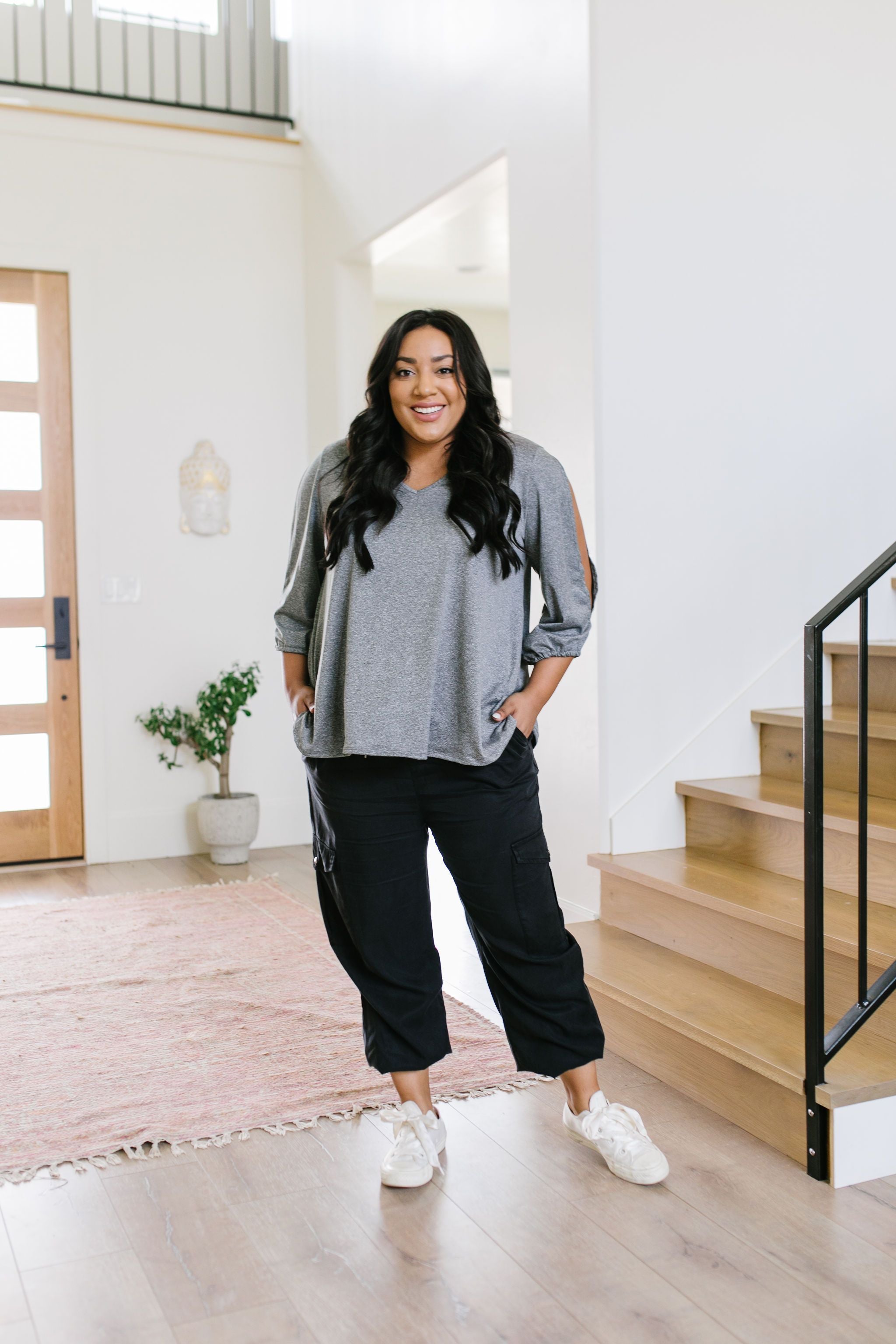 Lickity Split Sleeve Blouse In Heather Gray