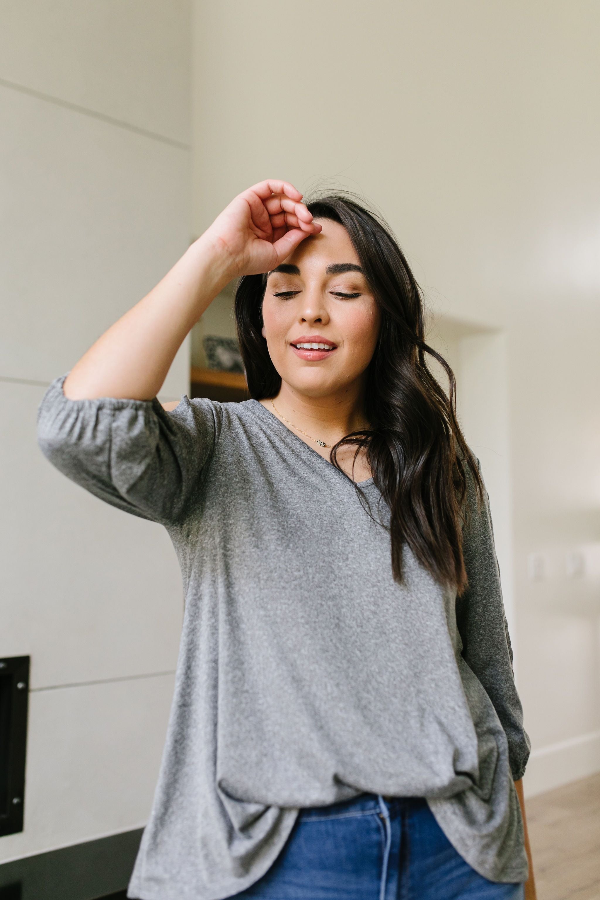 Lickity Split Sleeve Blouse In Heather Gray