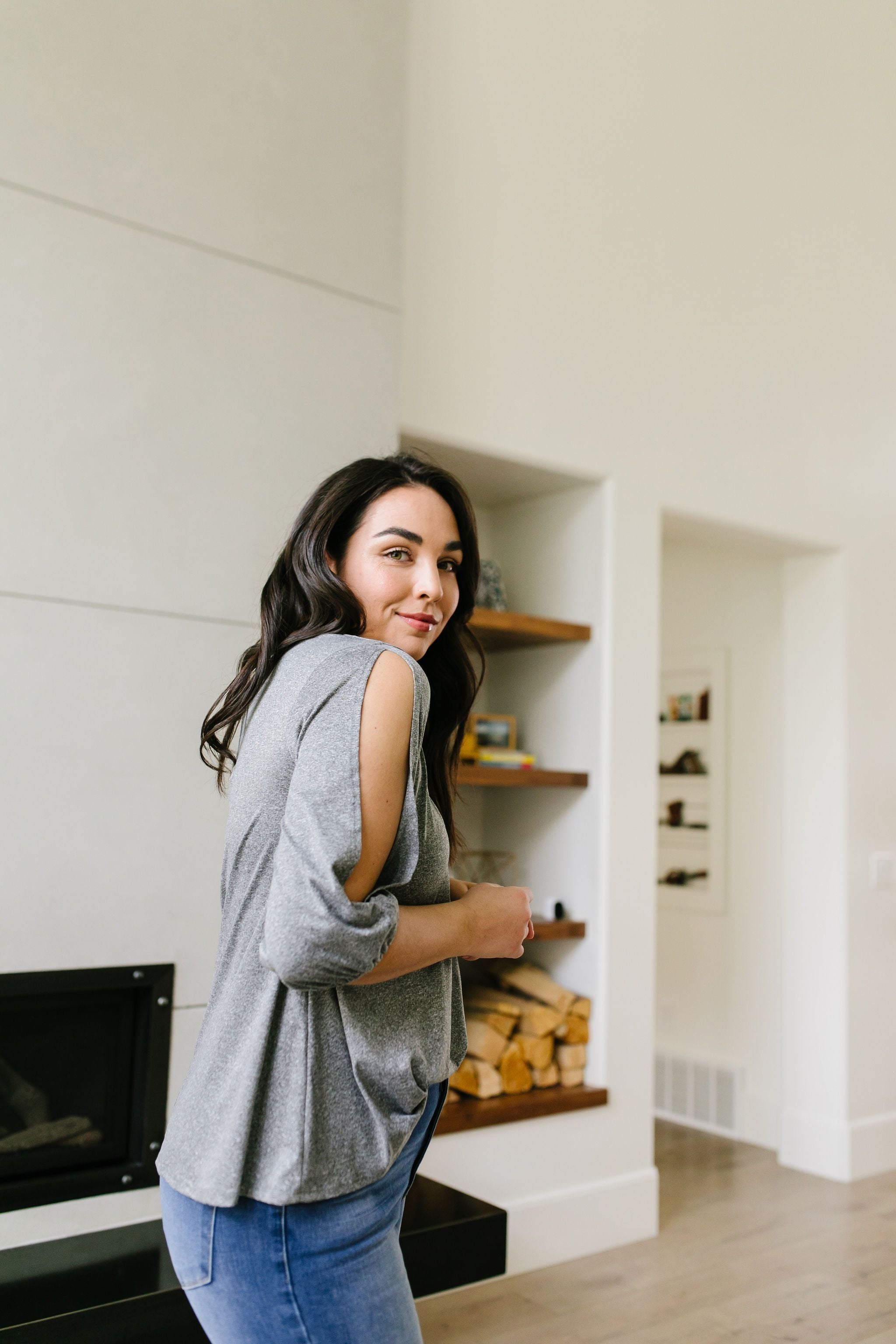 Lickity Split Sleeve Blouse In Heather Gray