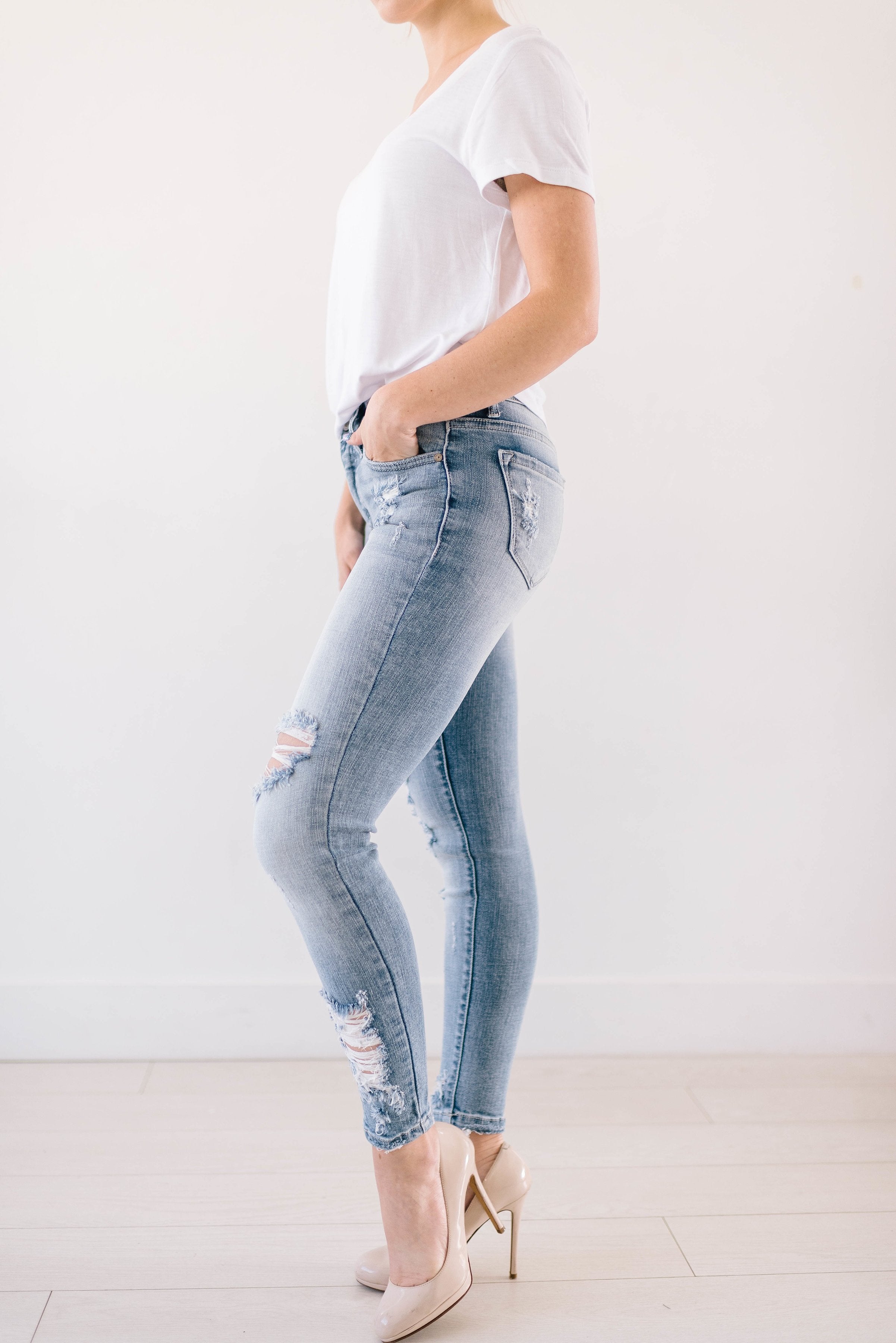 Light Wash Distressed Denim Skinnies