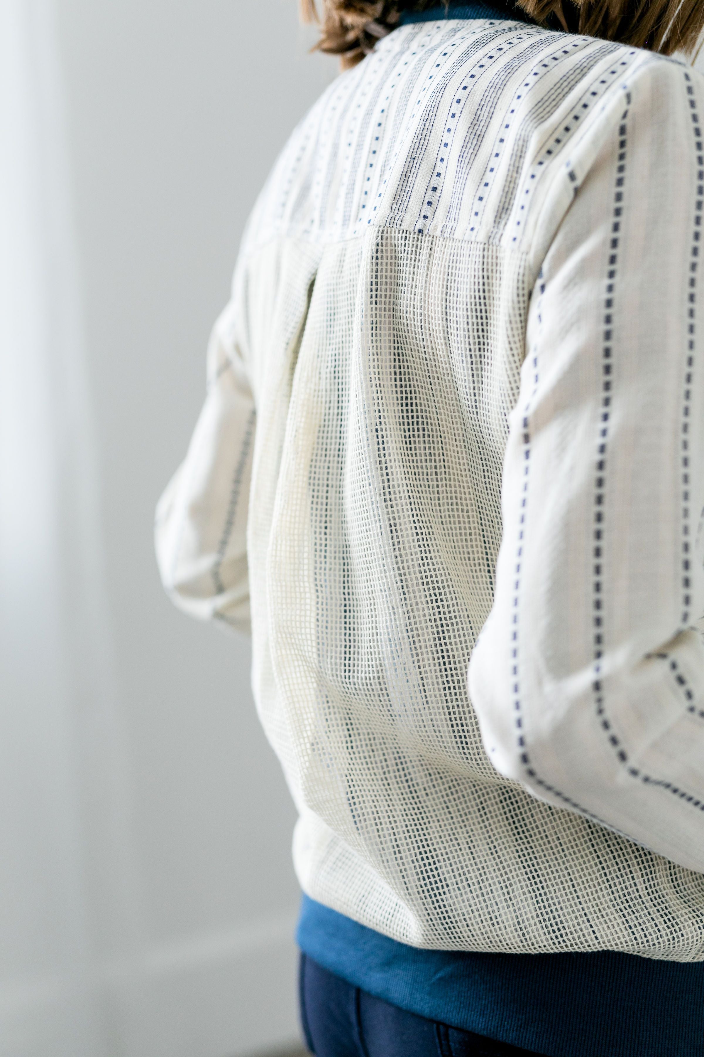 Linen + Mesh Striped Bomber Jacket