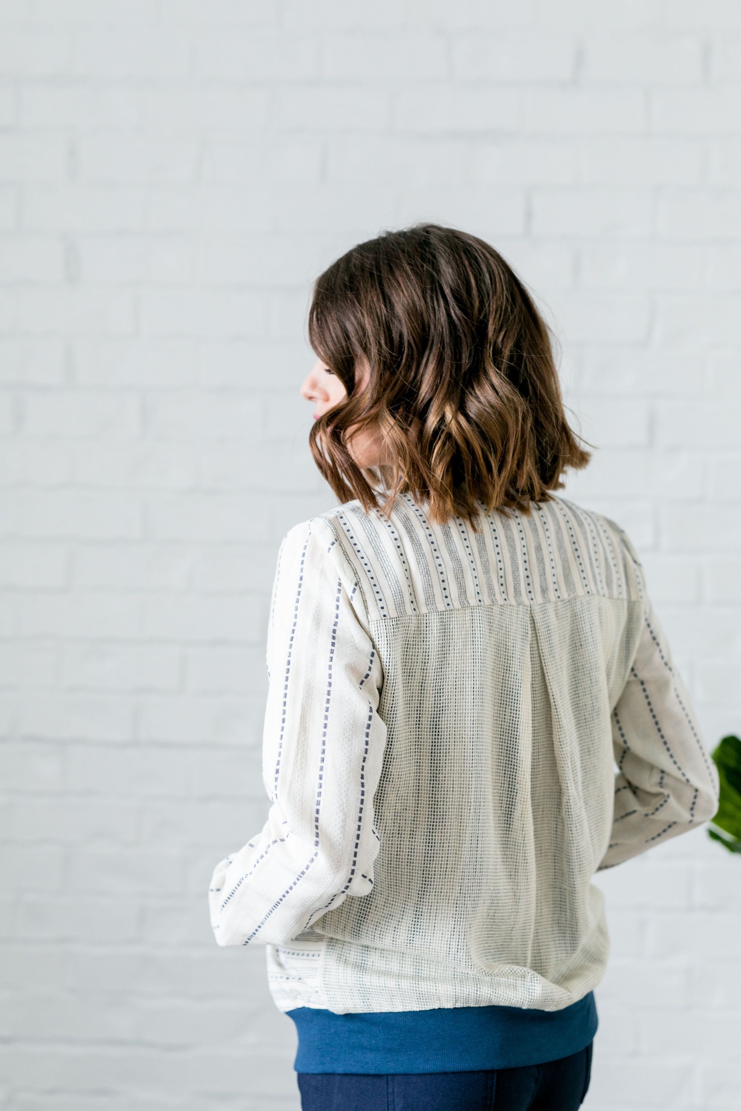 Linen + Mesh Striped Bomber Jacket