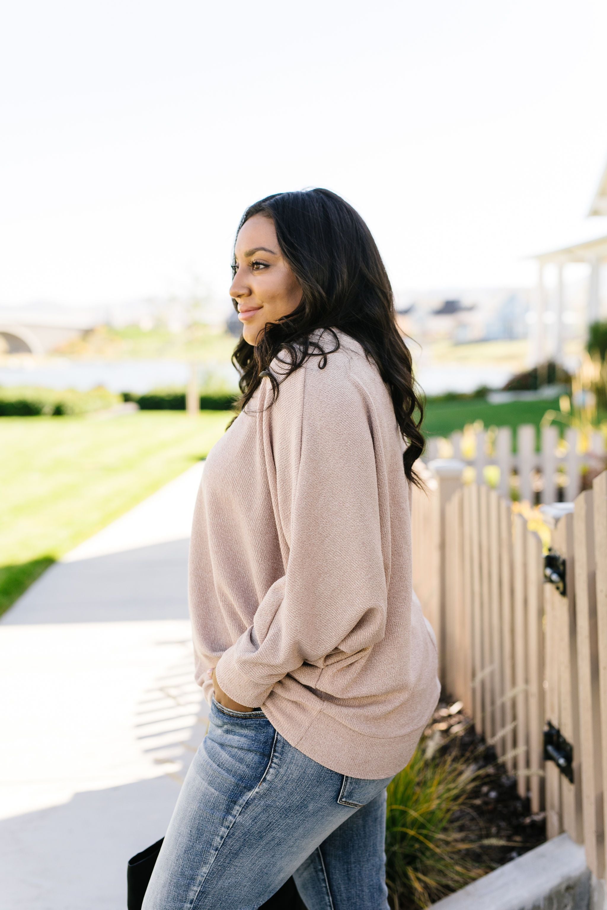 Magnificent V-Neck Top In Taupe
