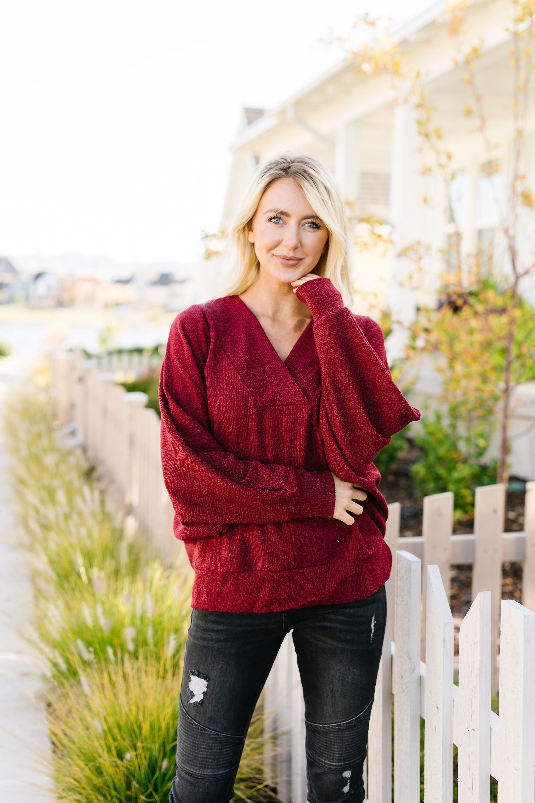 Magnificent V-Neck Top In Wine