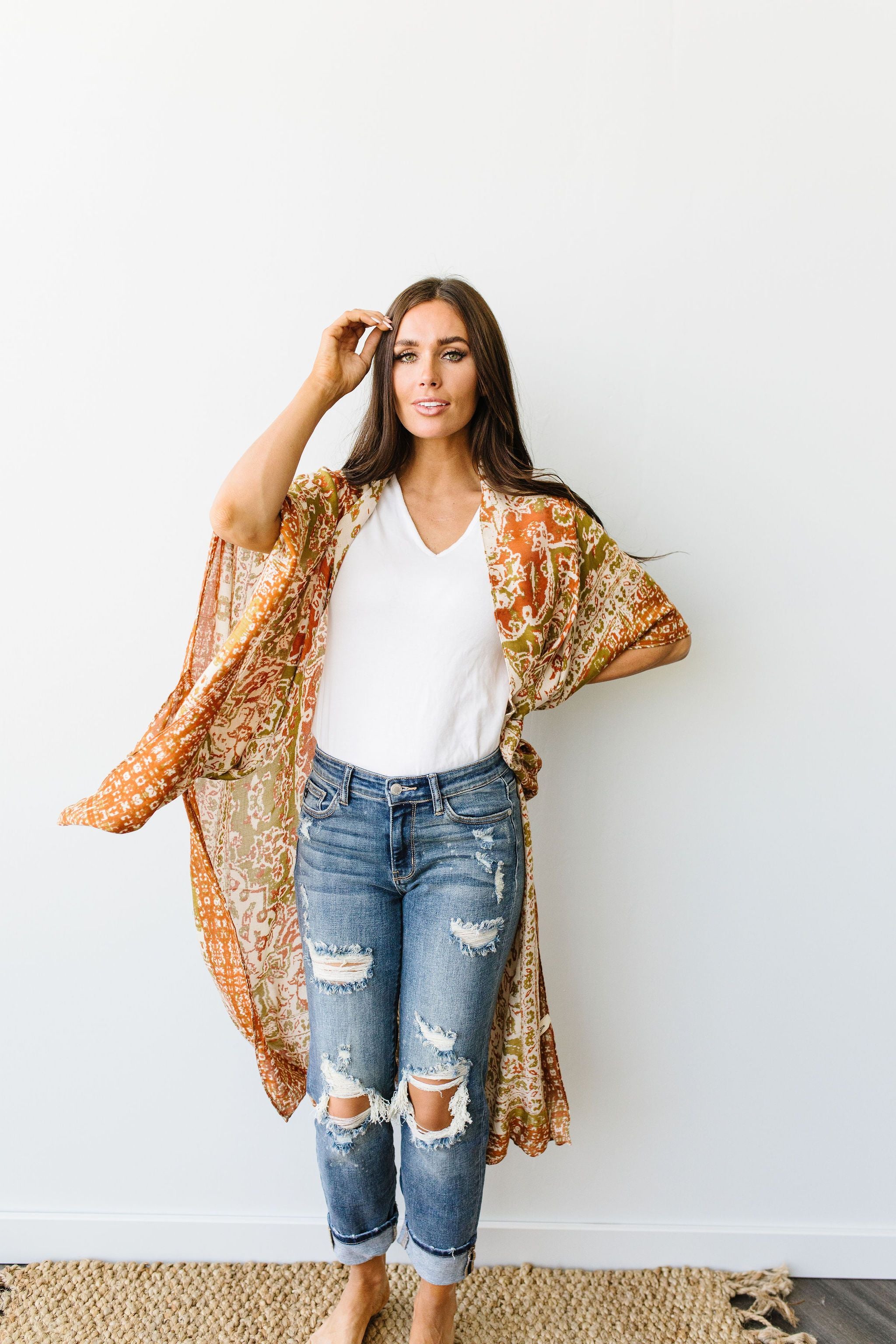 Marvelous Mandala Kimono In Rust