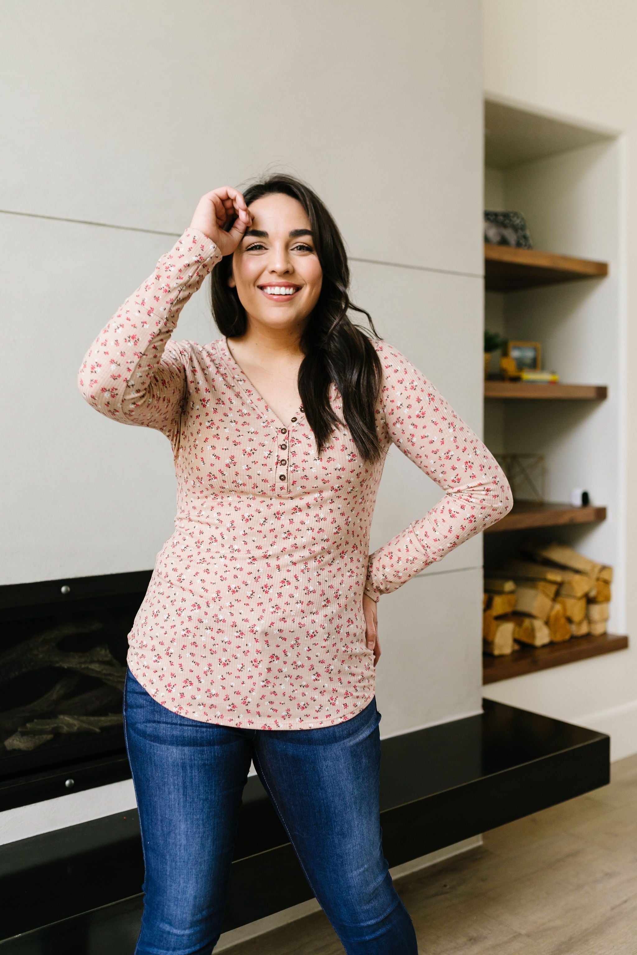 May Flowers Ribbed Top In Blush