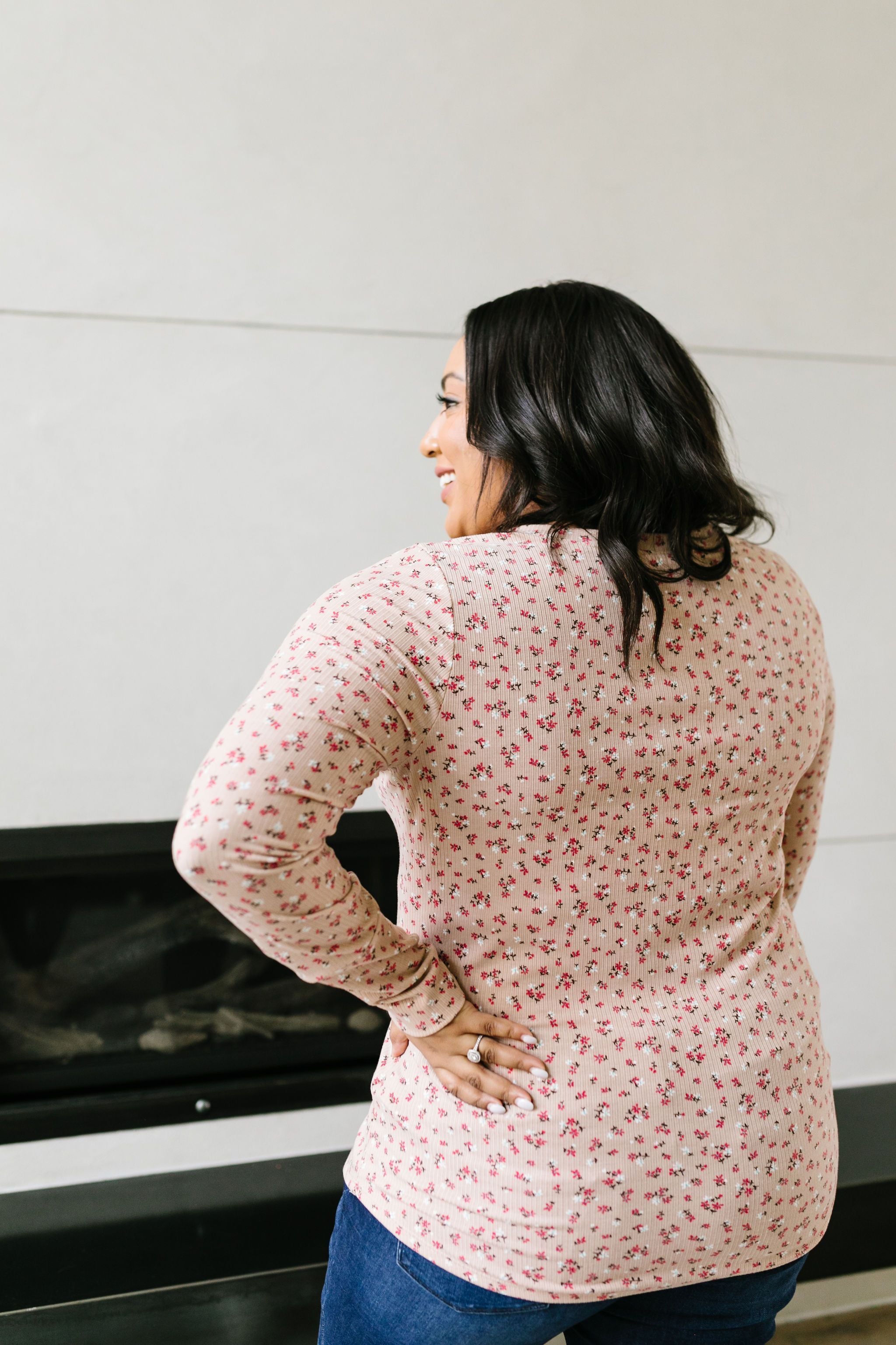 May Flowers Ribbed Top In Blush