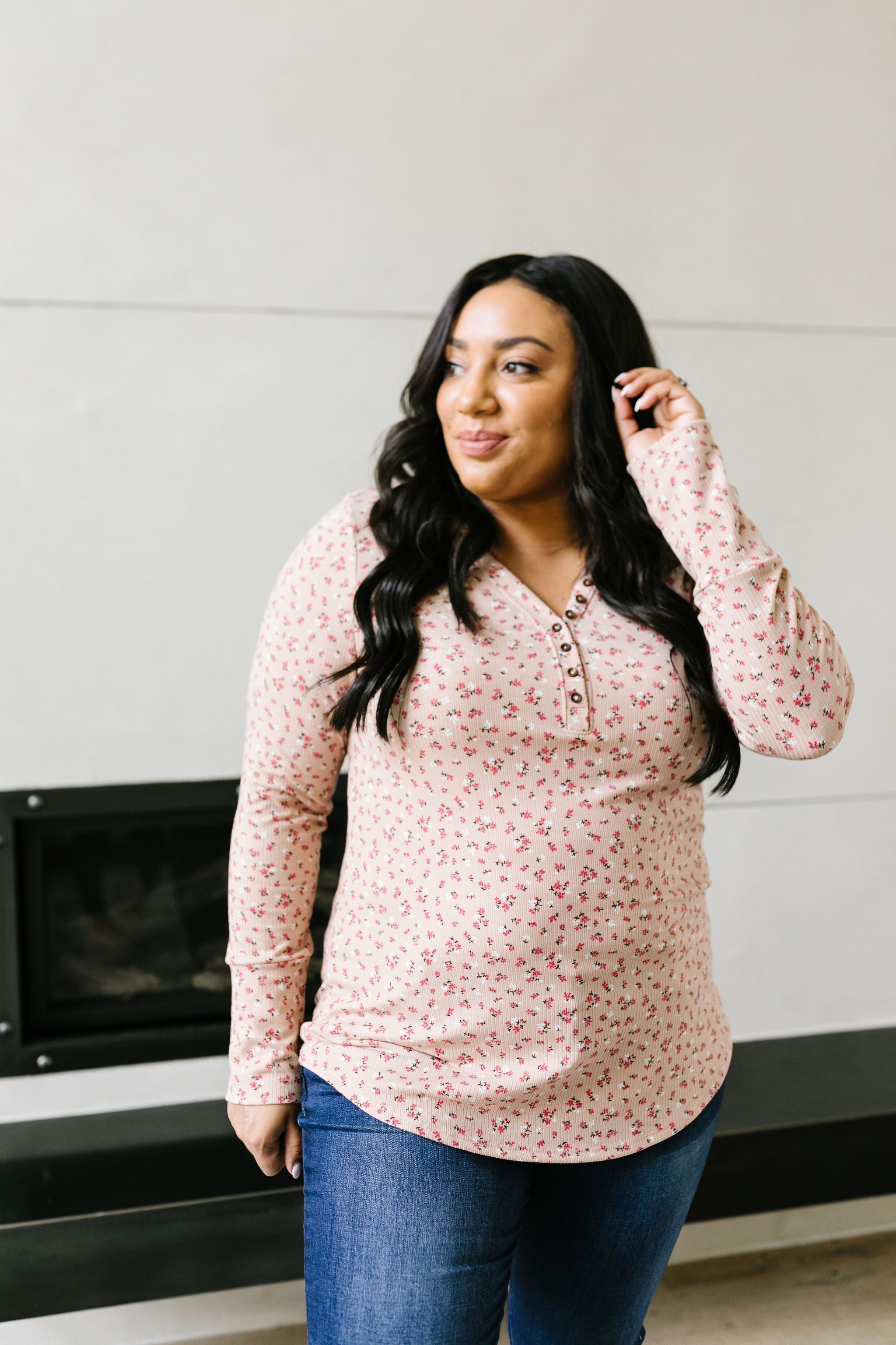May Flowers Ribbed Top In Blush