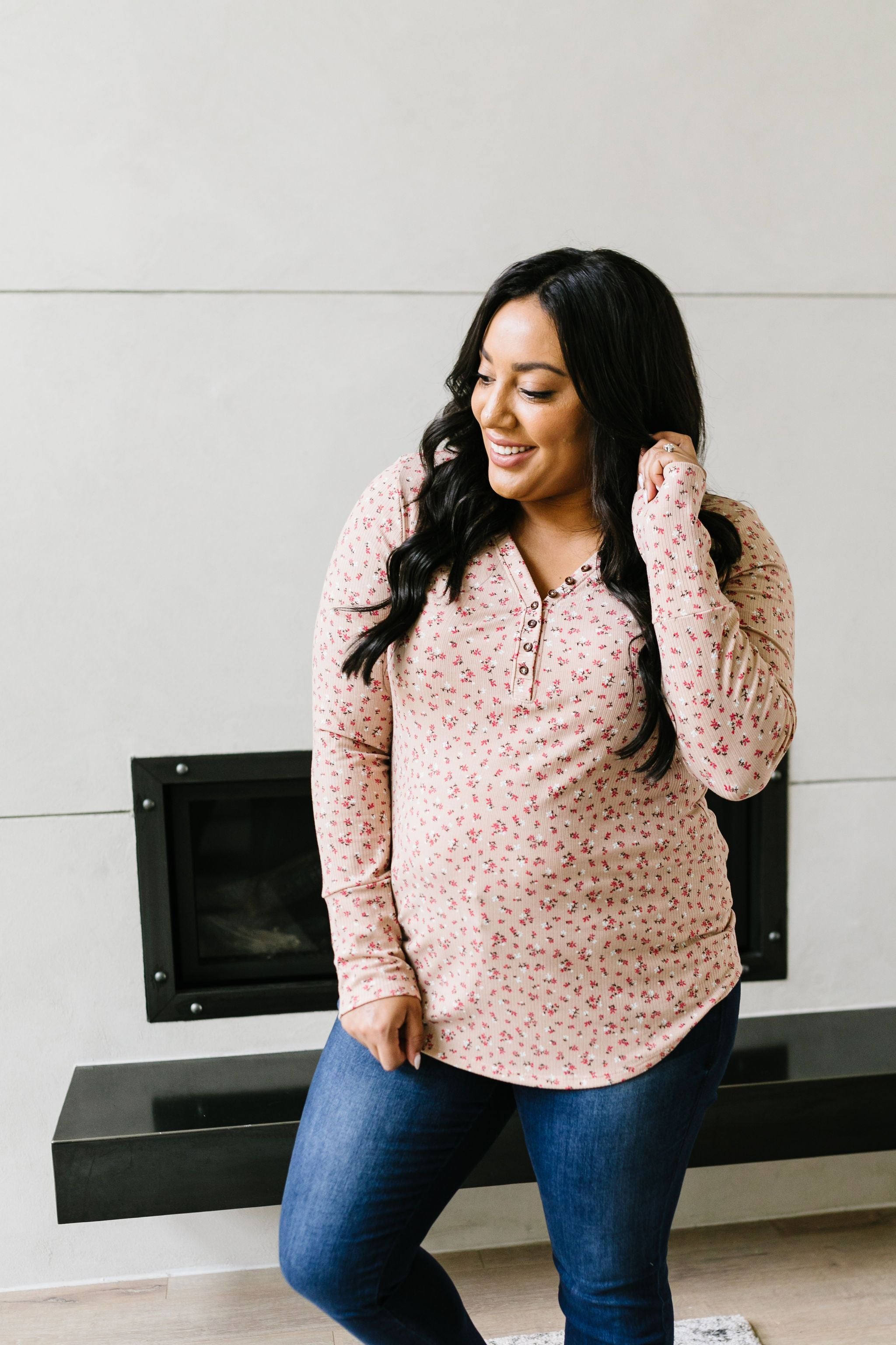 May Flowers Ribbed Top In Blush