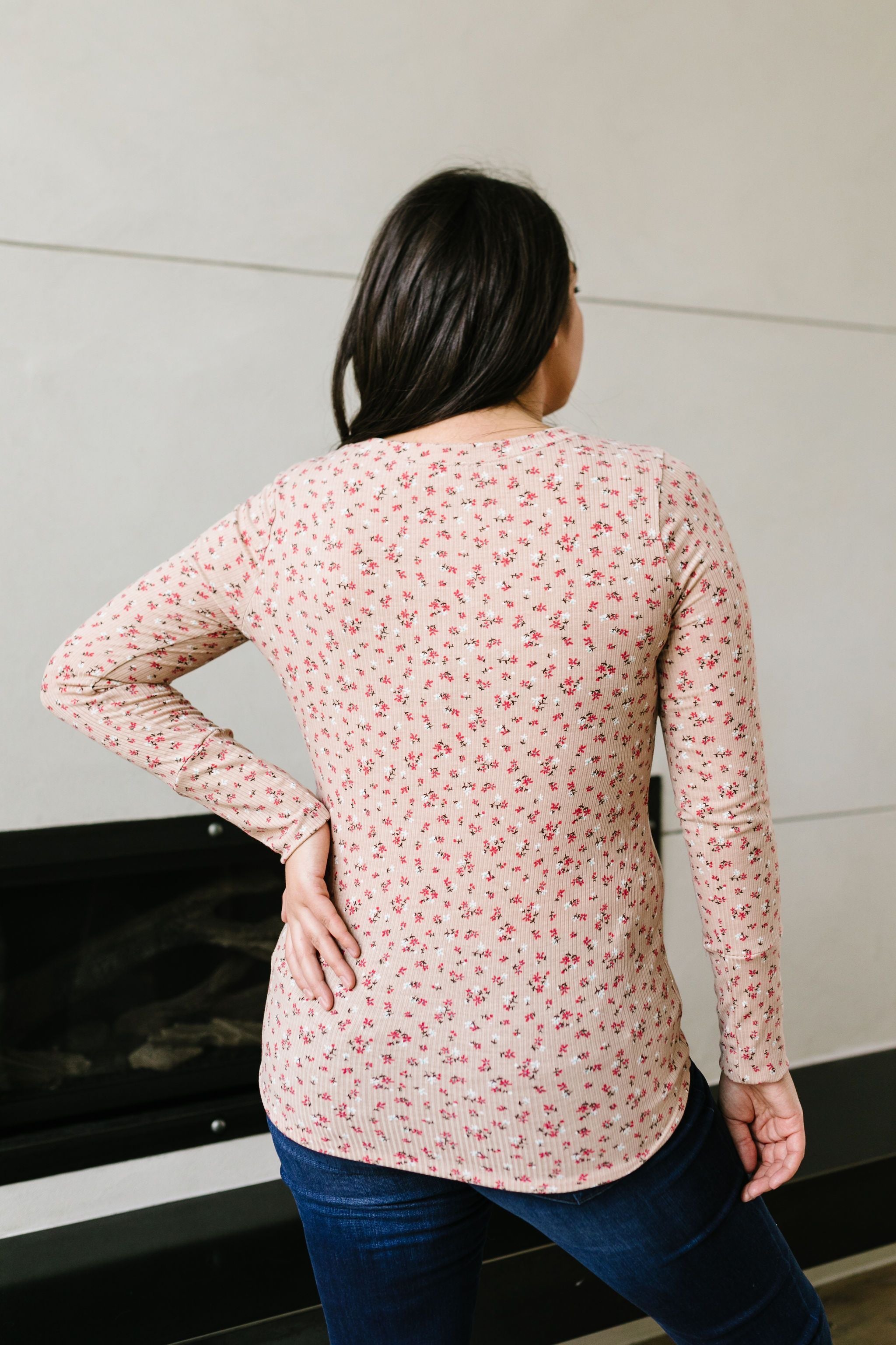 May Flowers Ribbed Top In Blush
