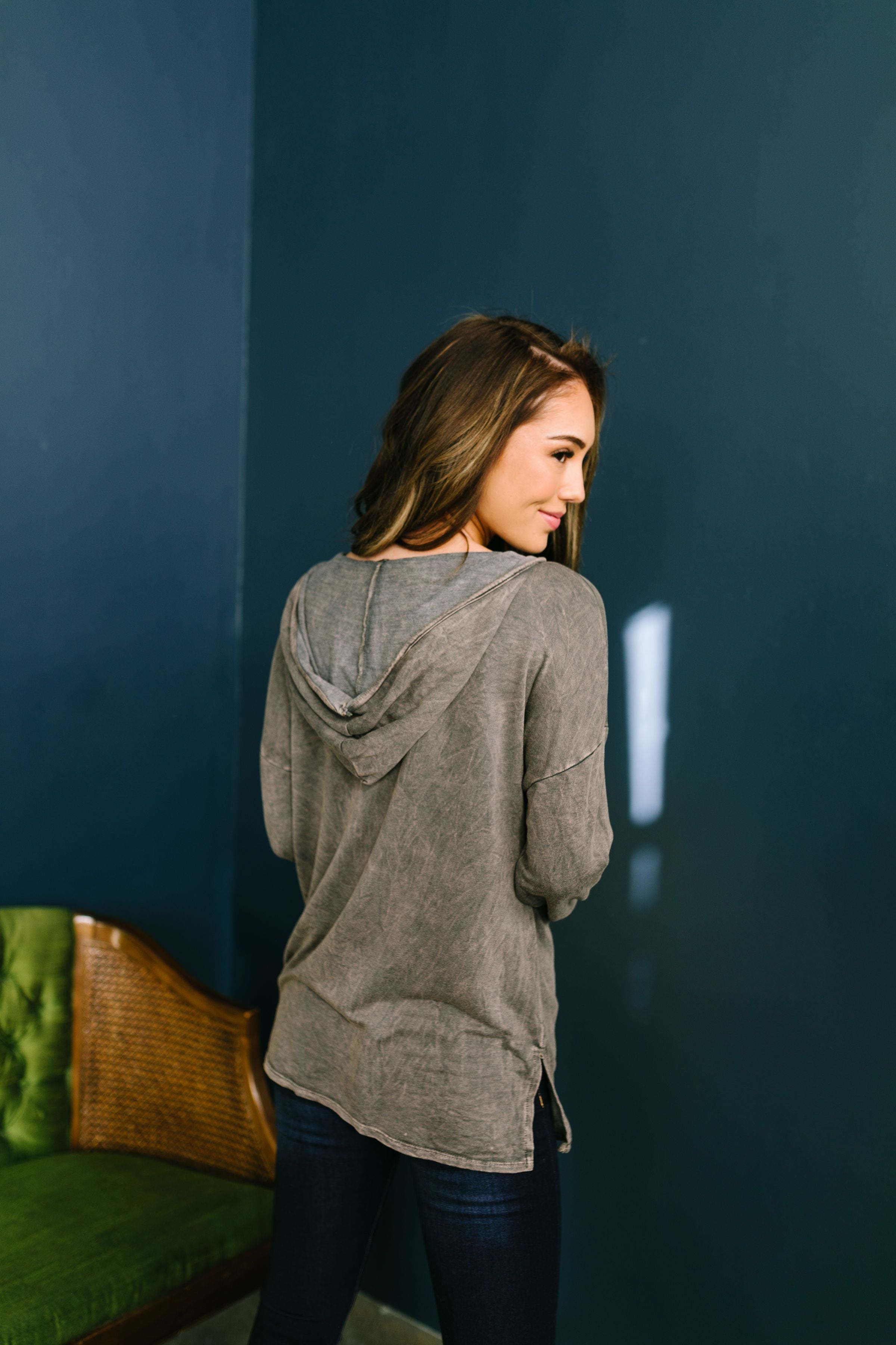 Mineral Washed Hoodie In Charcoal - ALL SALES FINAL