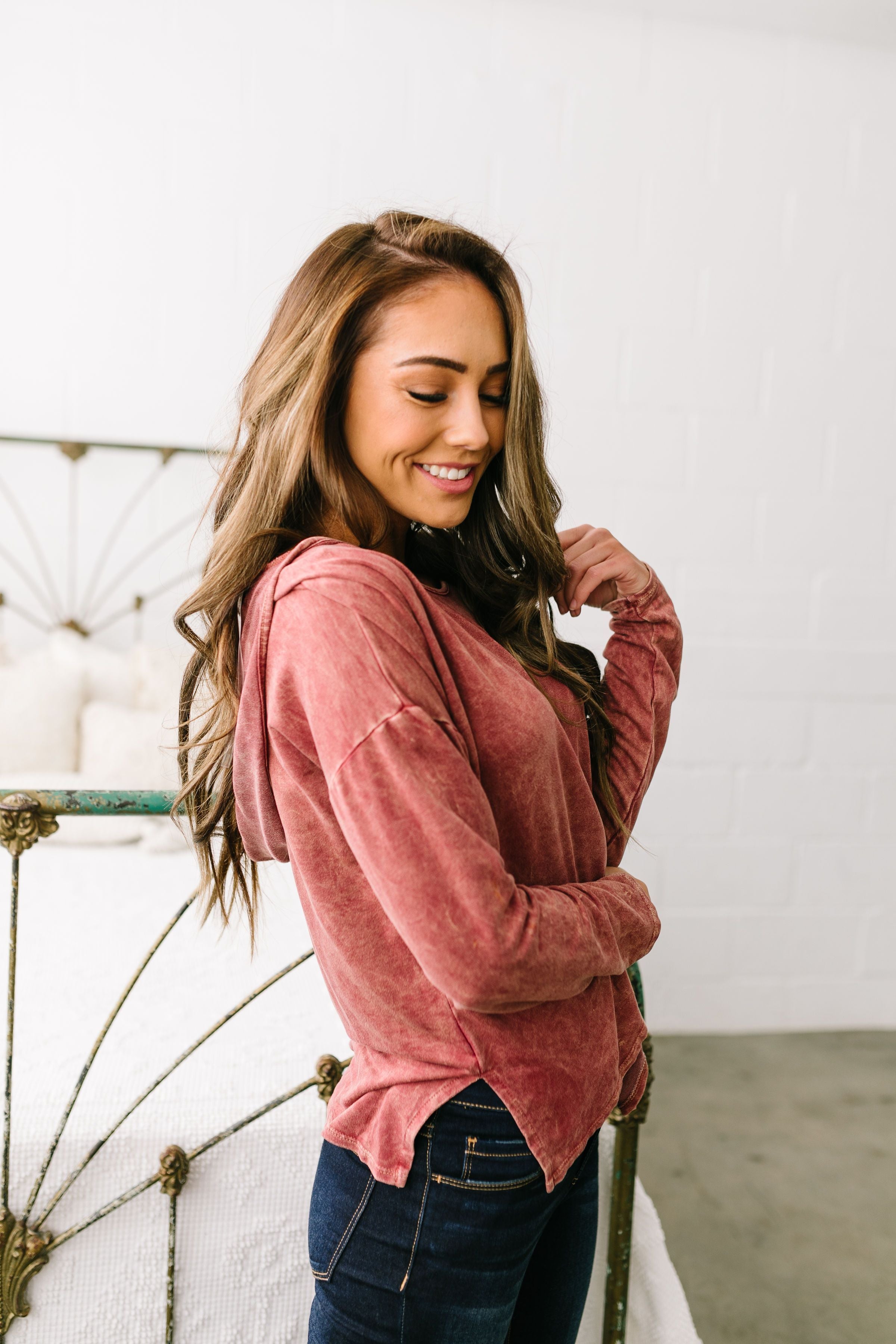 Mineral Washed Hoodie In Rust - ALL SALES FINAL