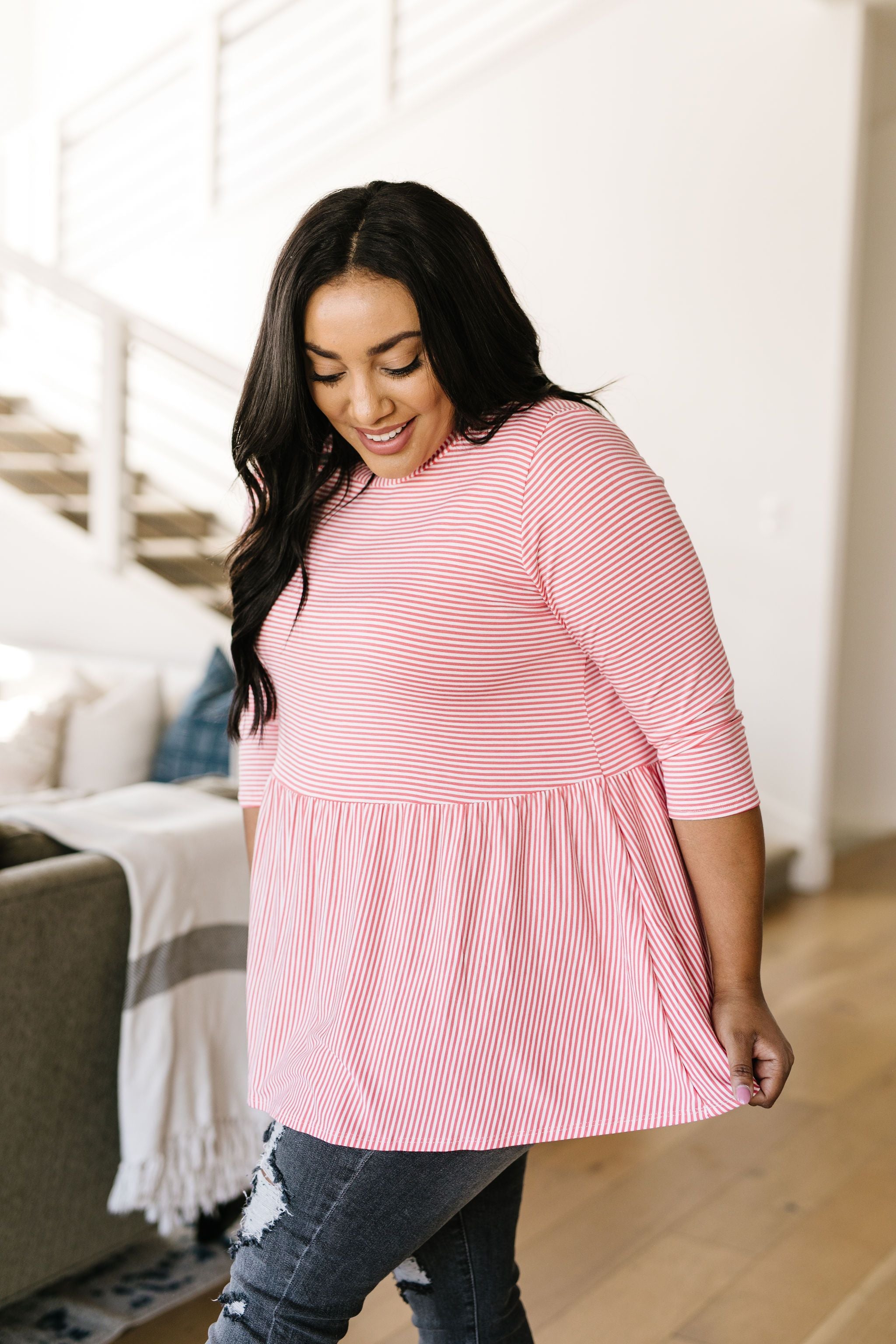 Mini Striped Babydoll Top In Coral