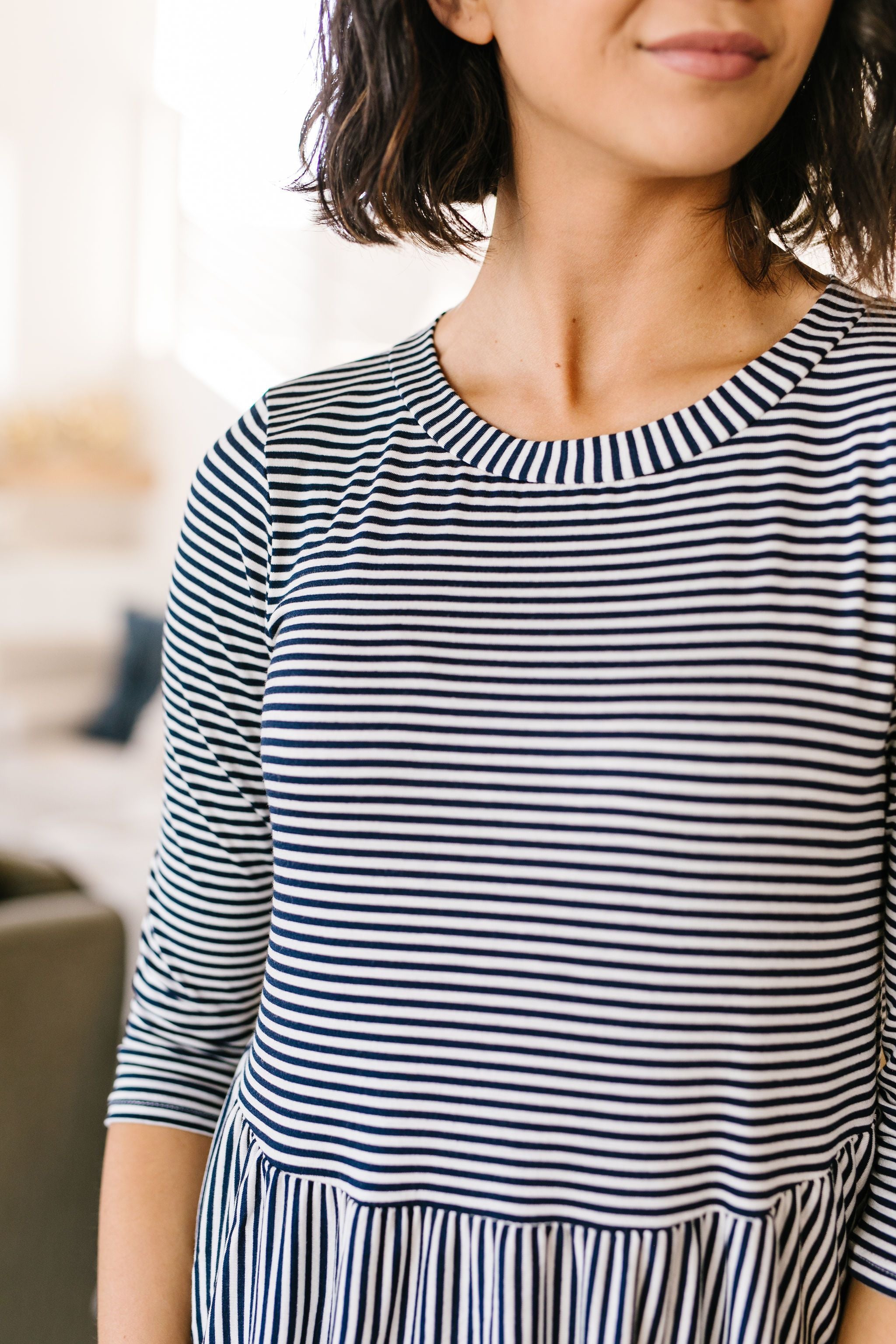 Mini Striped Babydoll Top In Navy