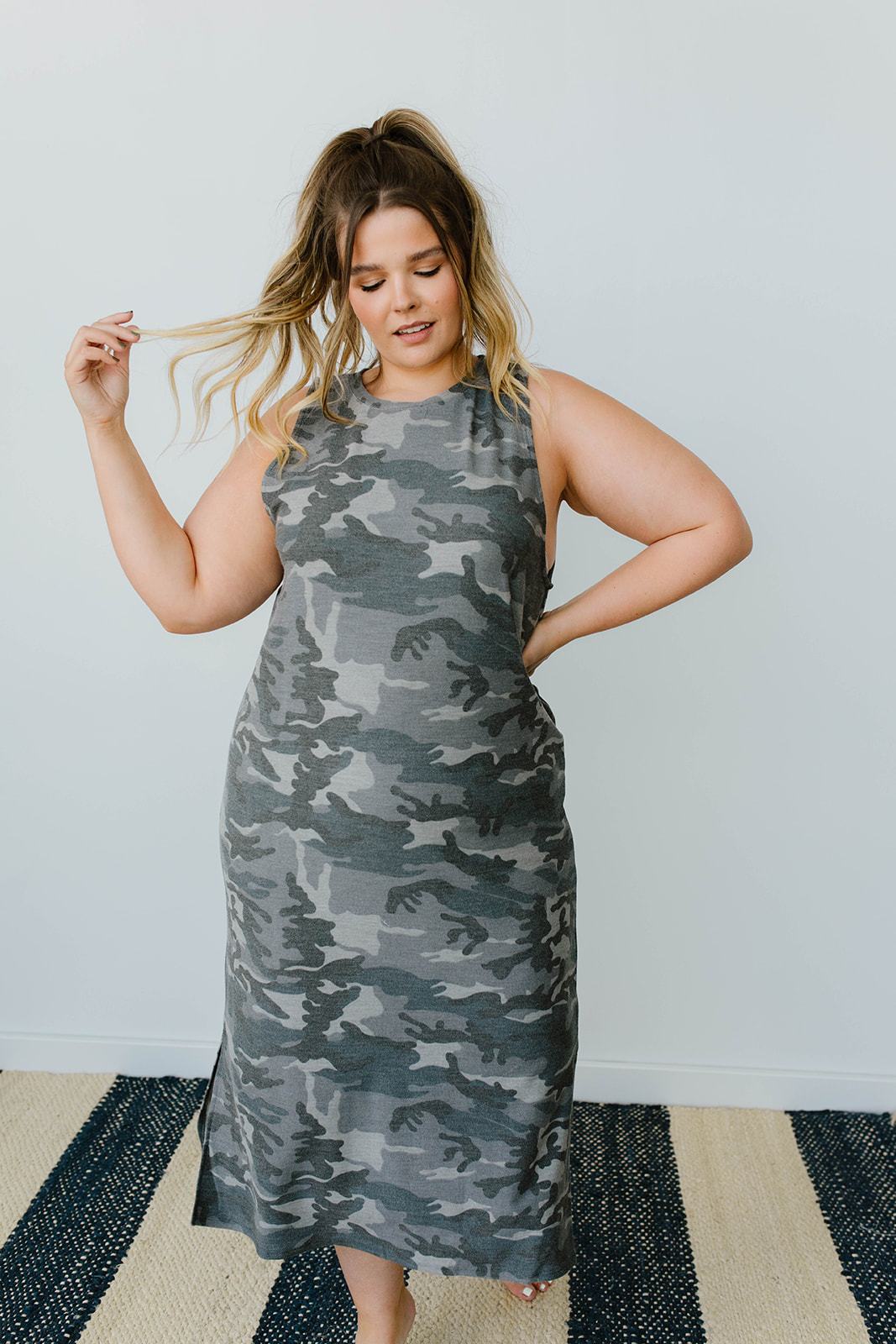 Minimum Exposure Camo Midi Dress