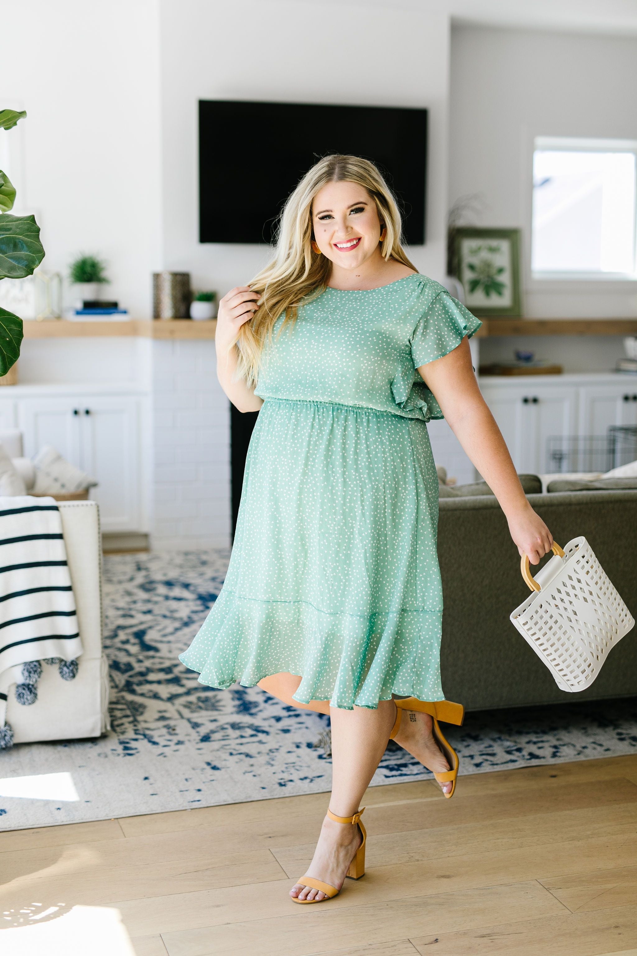 Mint Dotted Midi Dress