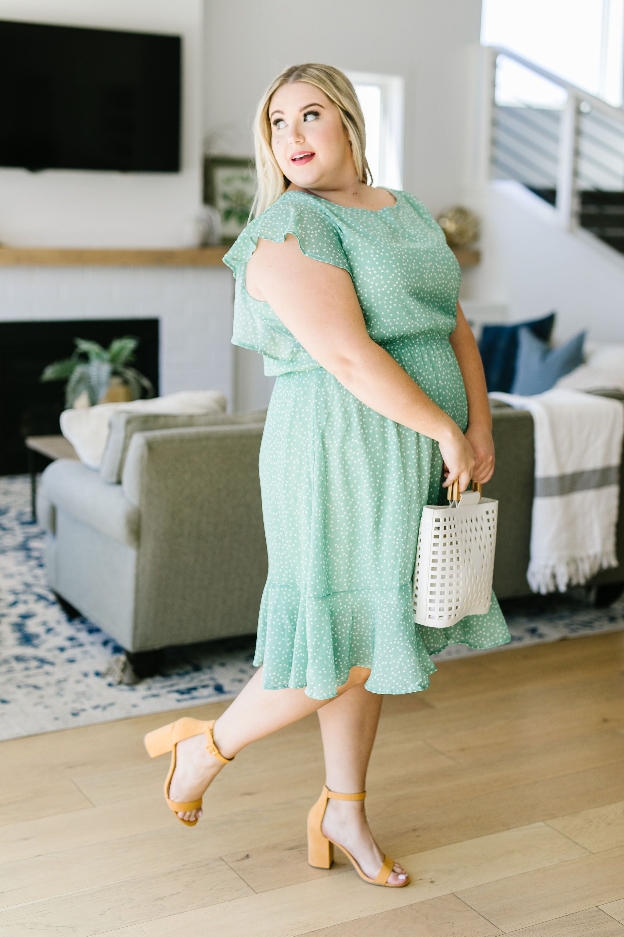 Mint Dotted Midi Dress