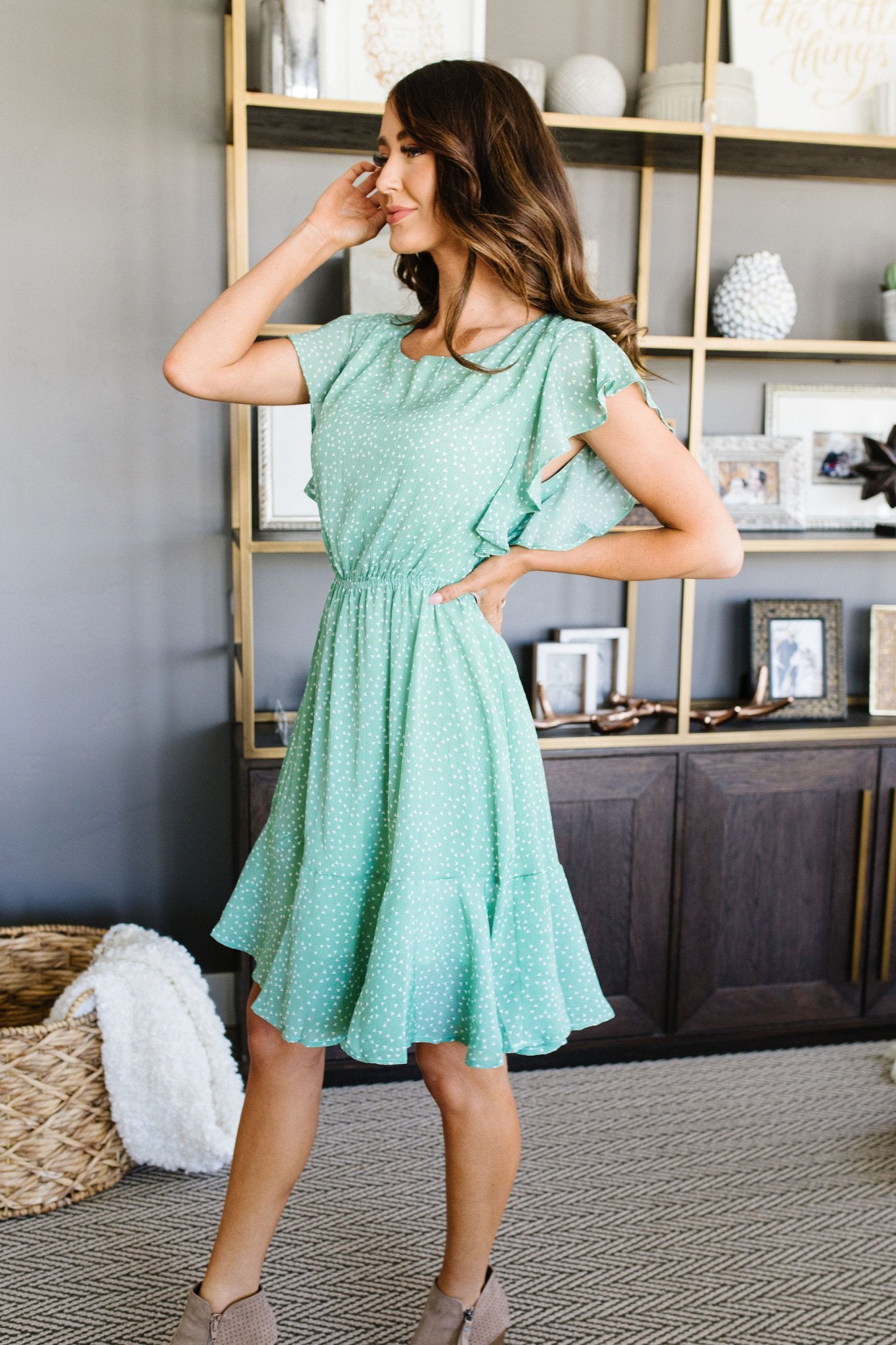 Mint Dotted Midi Dress