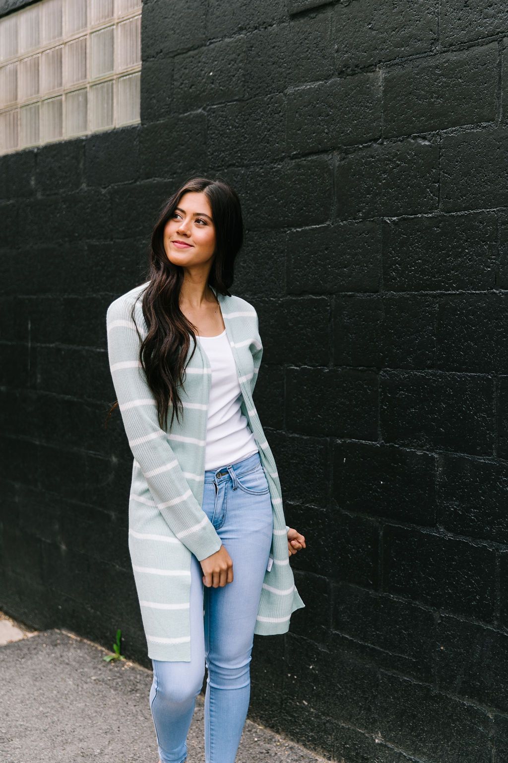 White + Mint Striped Cardigan