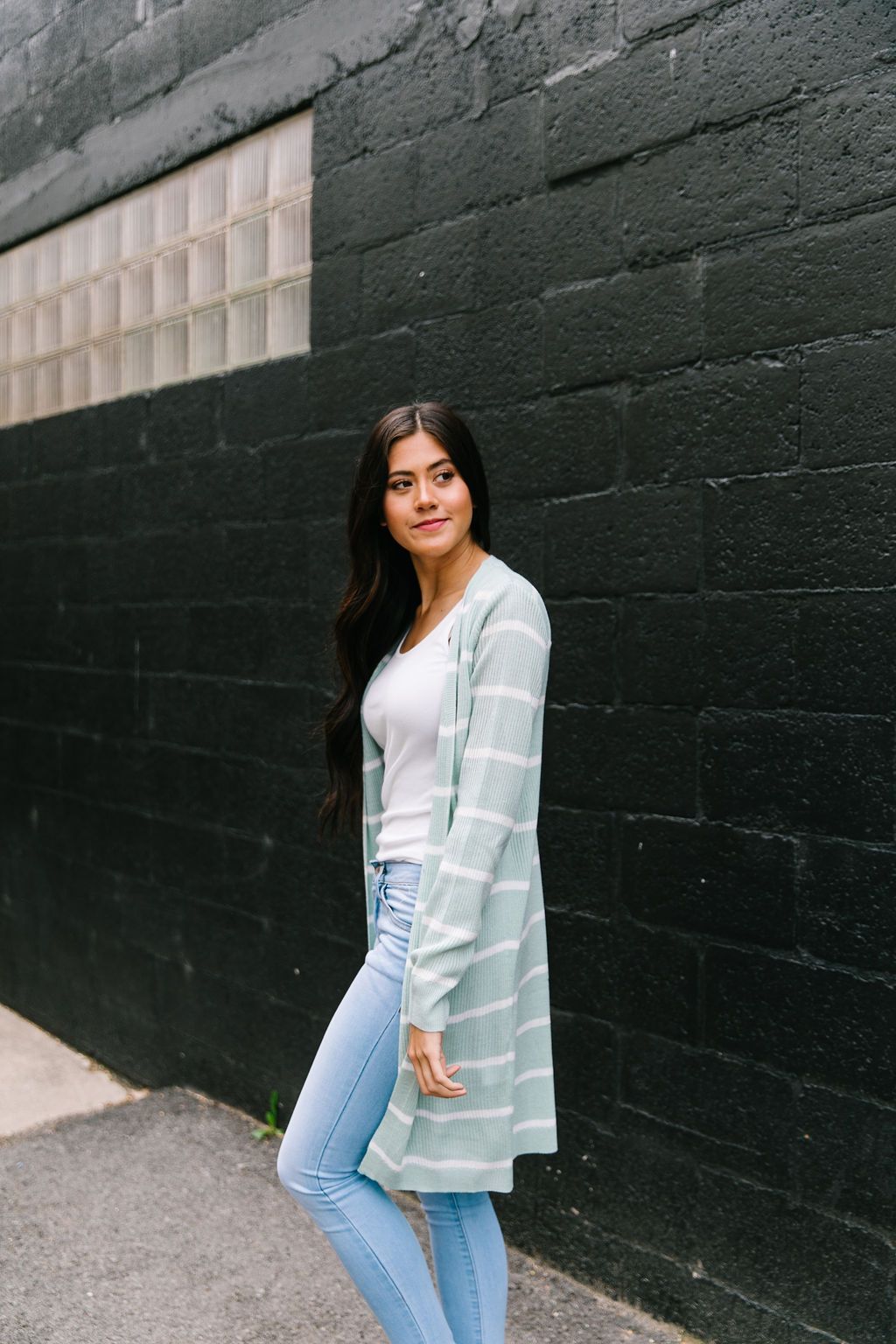 White + Mint Striped Cardigan