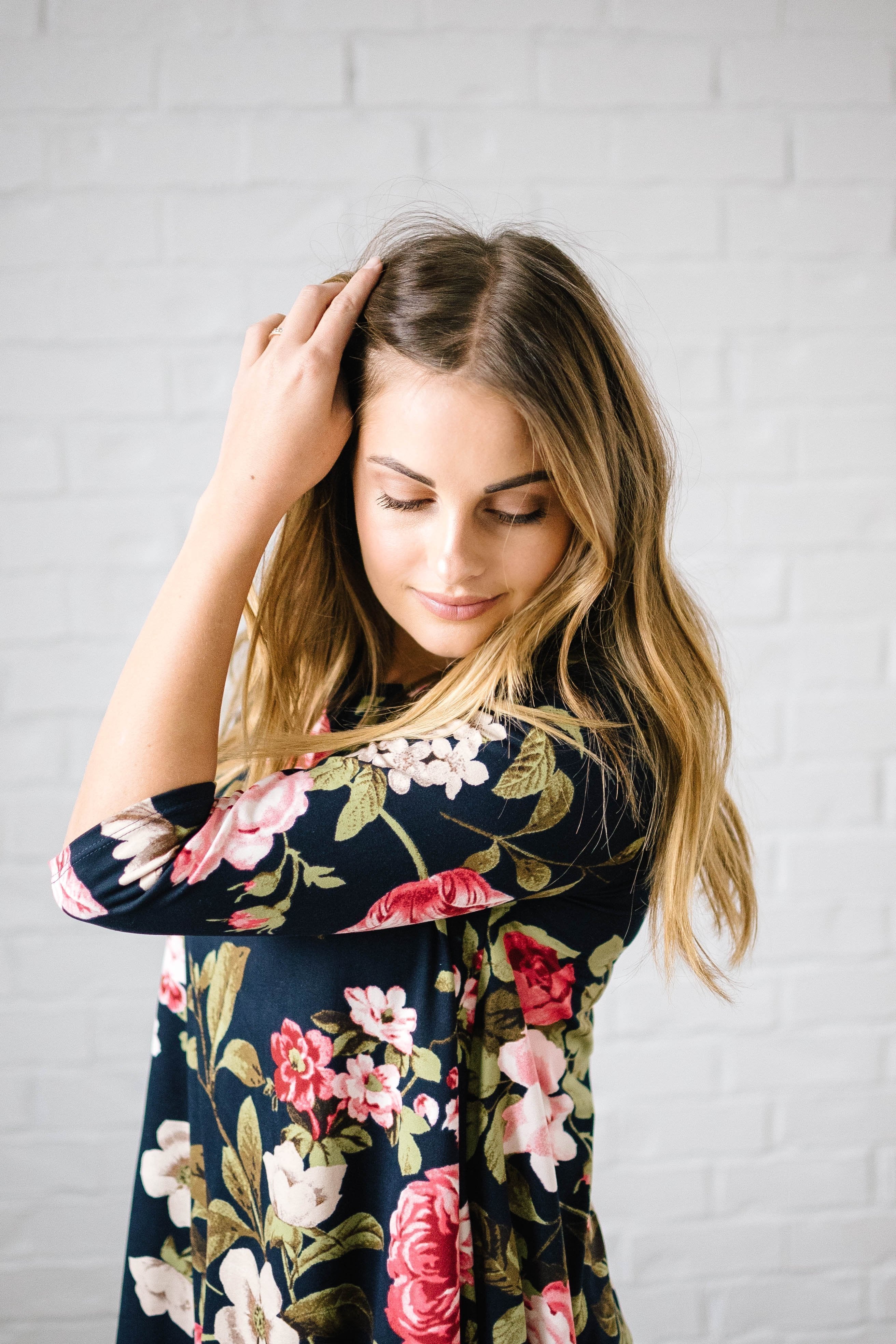 Monroe Floral Swing Blouse in Navy