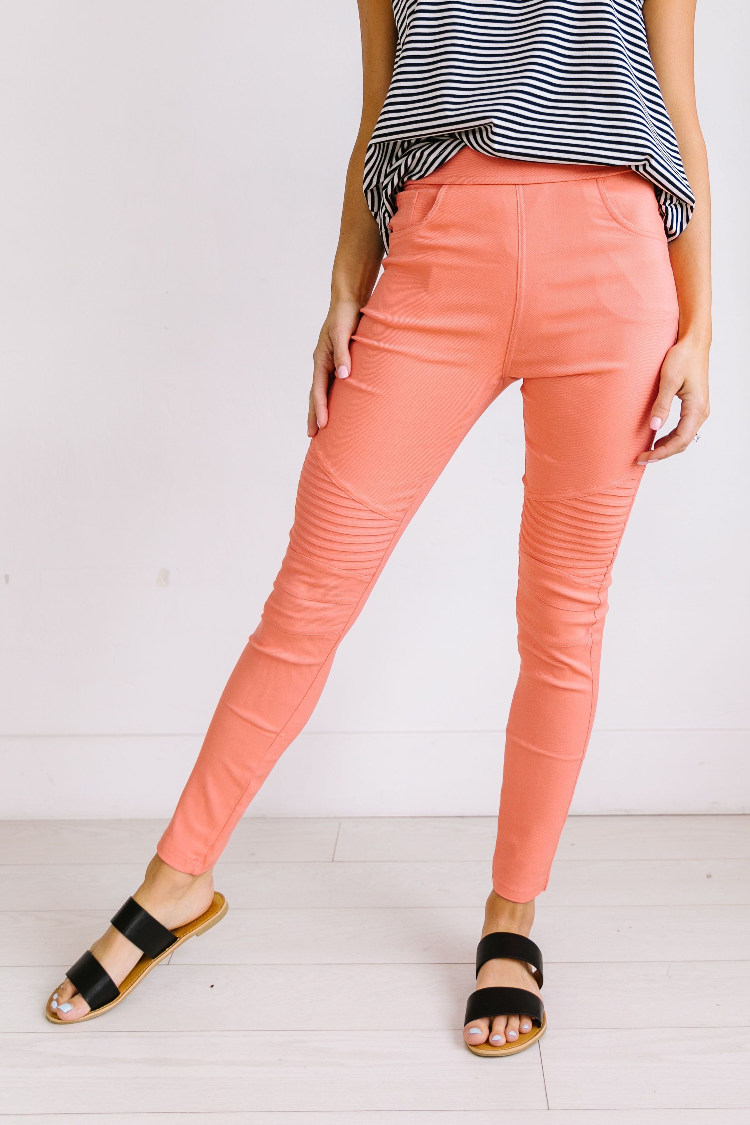 Moto Jeggings In Coral
