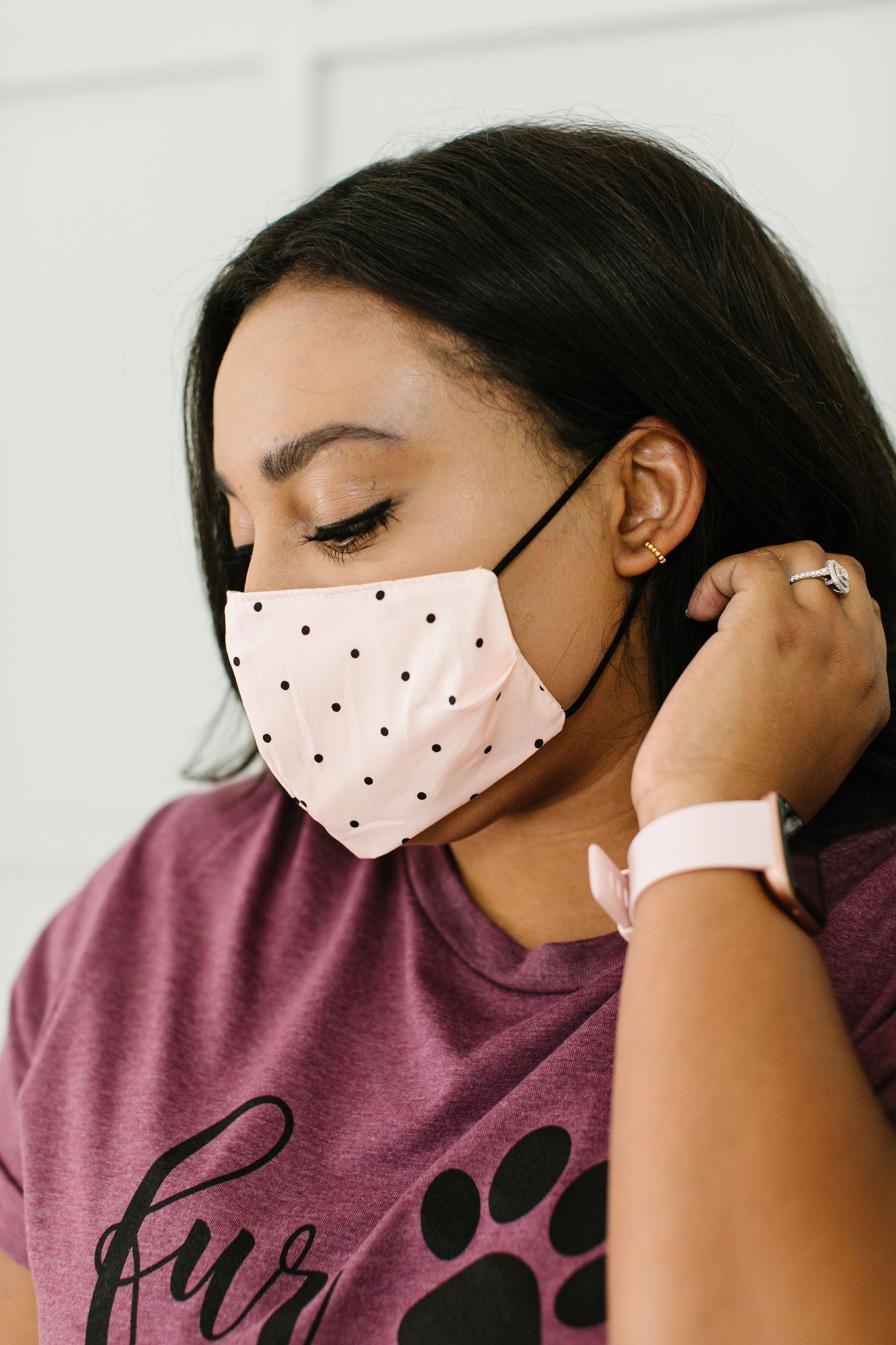 Mum's The Word Face Cover In Blush Polka Dots With Replaceable Filter