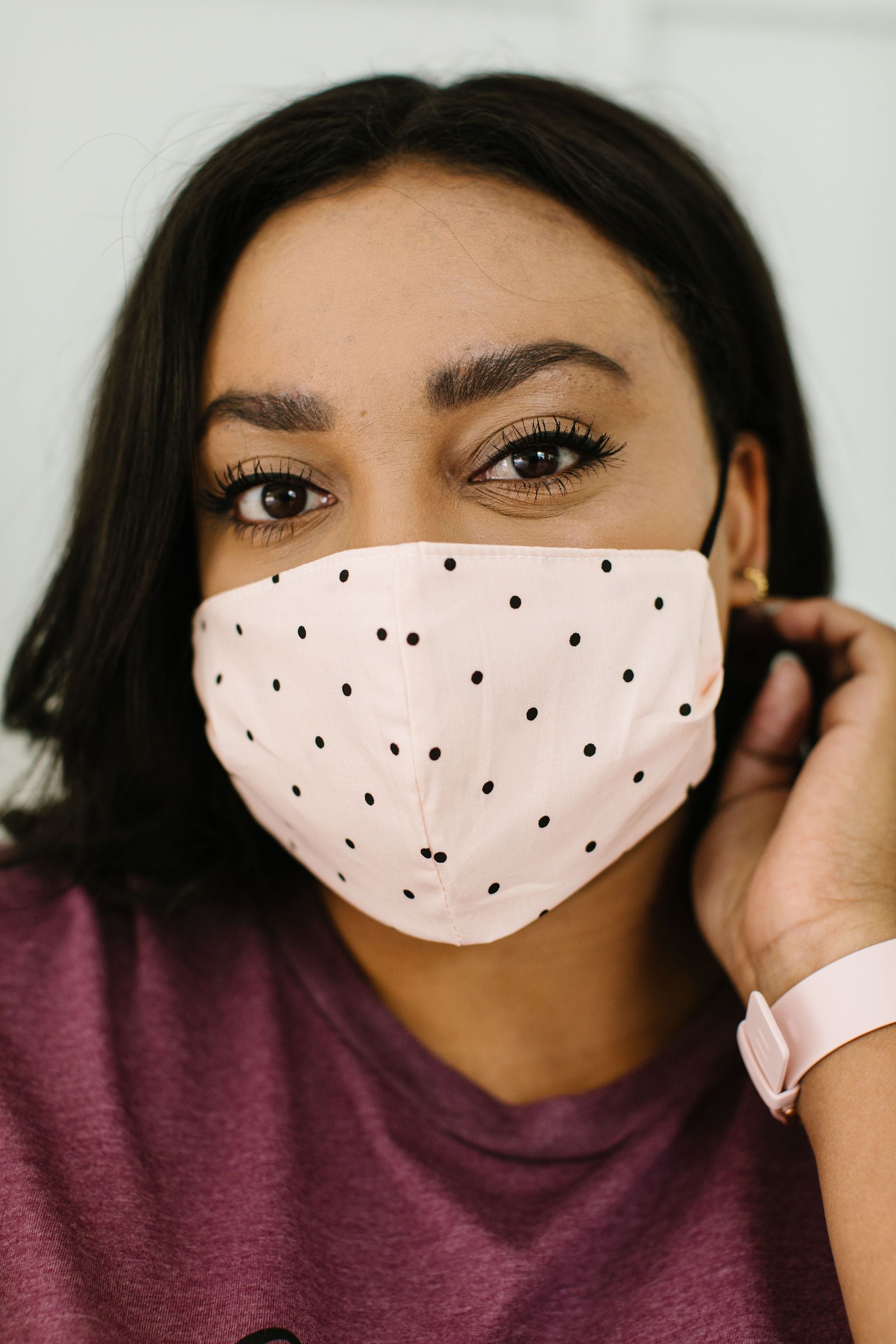 Mum's The Word Face Cover In Blush Polka Dots With Replaceable Filter