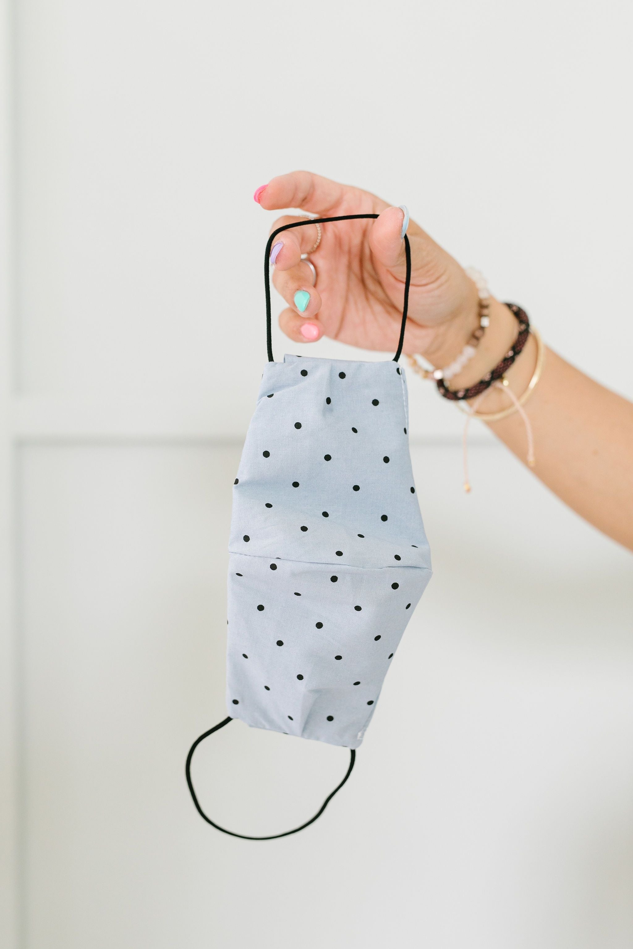 Mum's The Word Face Cover In Denim Polka Dots With Replaceable Filter